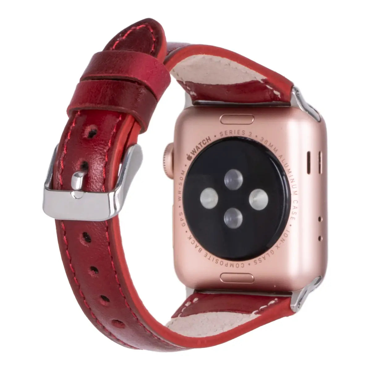 Burnished Red Leather Slim Apple Watch Band - Premium Replacement Strap for Apple Watch Series 9/8/7/6/SE - Fashionable & Comfortable for Workouts, Office & Everyday Wear