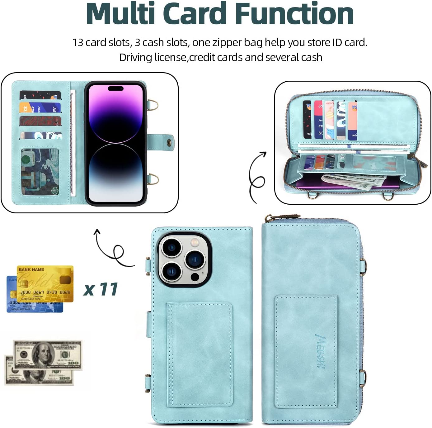 Premium iPhone 14 Pro Max Wallet Case with Card Holder - Slim Protective Phone Cover in Blue | Perfect for Everyday Use, Travel & Business Meetings