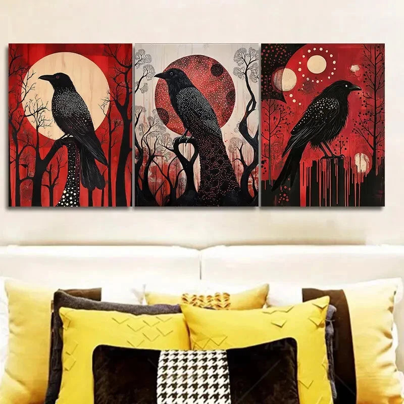 3-Piece Psychic Crow Wall Art Set - Framed Canvas 40x60cm | High Quality Print | 100% Australian Made | Ready to Hang | Perfect for Living Room, Bedroom & Office Decor