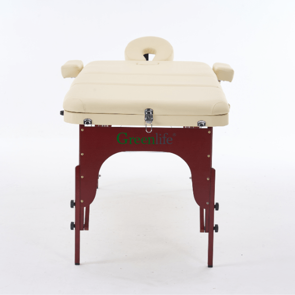 4-Section Thick Wooden Portable Massage Table by Greenlife® - Cream/Black (MTW131) | Professional Massage Therapy, Spa, Home Use & Physical Therapy