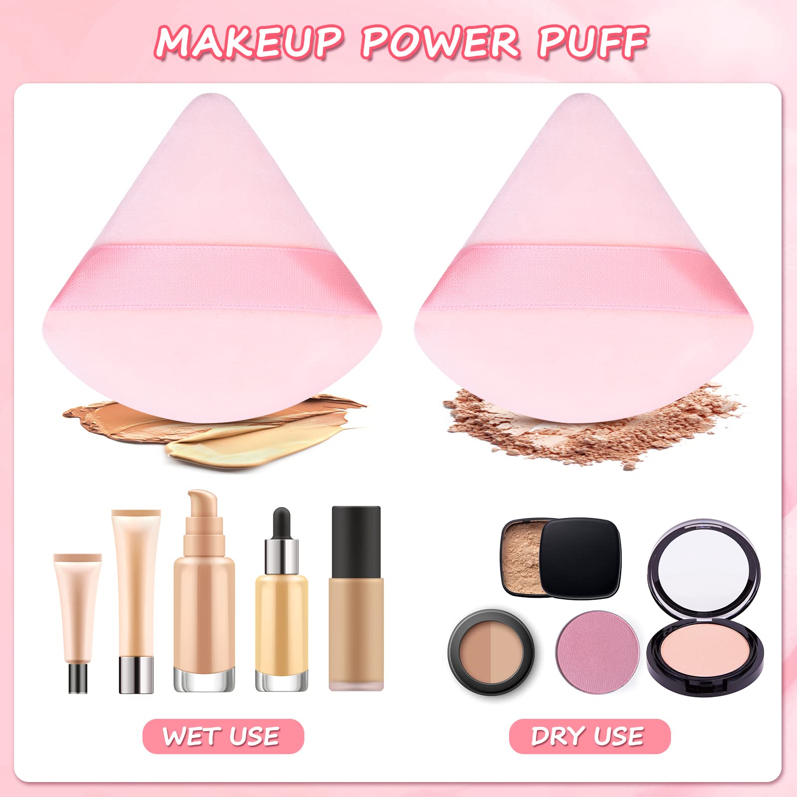 12 Pack Pink Triangle Powder Puffs - Soft Velour Makeup Puffs for Pressed & Loose Powder - Mini Cotton Cosmetic Puffs for Foundation, Mineral Powder & Wet/Dry Makeup - Perfect for Travel & Everyday Touch-Ups
