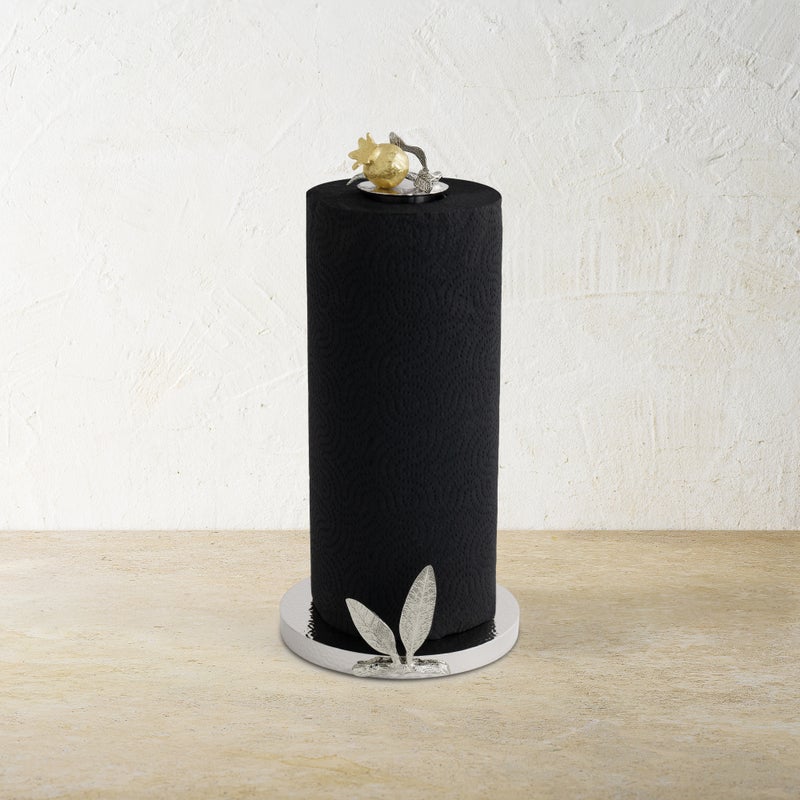 Elegant Pomegranate Silver & Gold Paper Towel Holder - Modern Kitchen & Bathroom Decor for Stylish Home Organization
