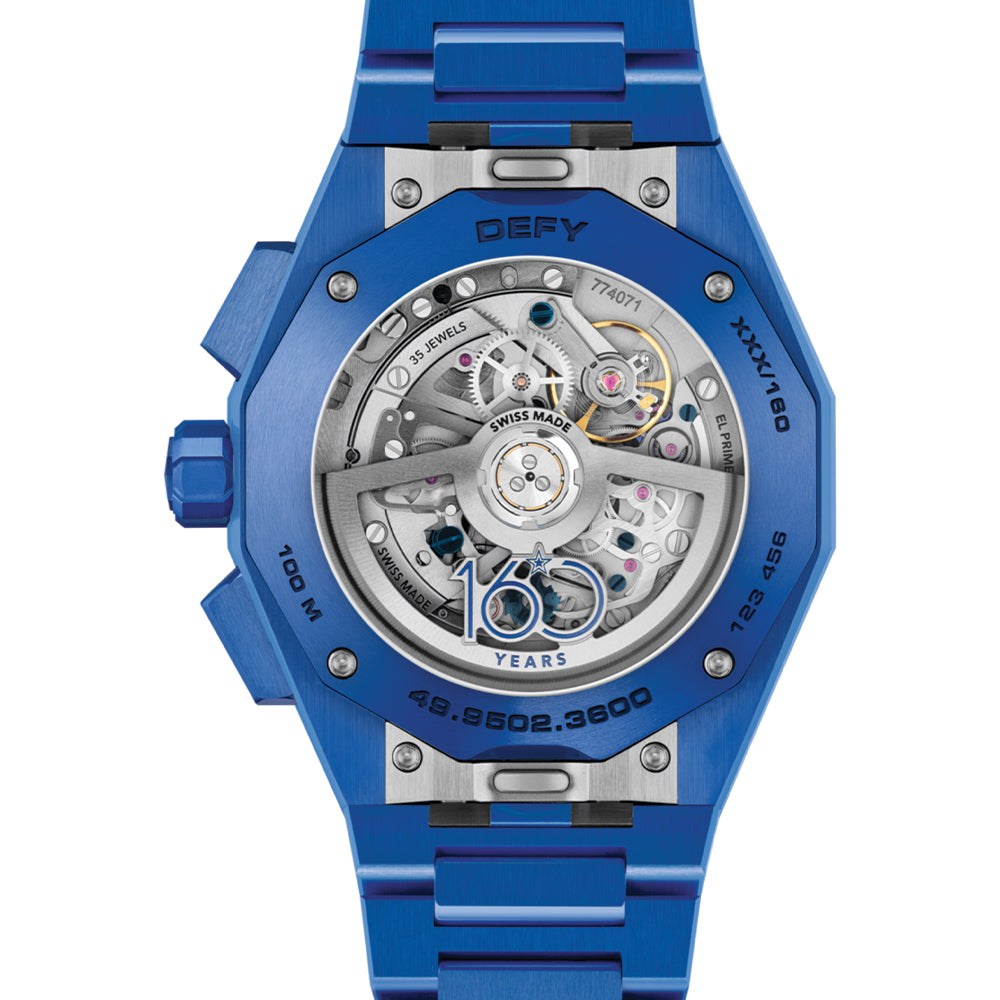 Defy Skyline Chronograph 160th Anniversary Edition - 42mm Ceramic Watch with Blue Dial, Stainless Steel Bracelet & Extra Rubber Strap | Luxury Sports Watch for Men, Perfect for Business, Diving & Everyday Wear
