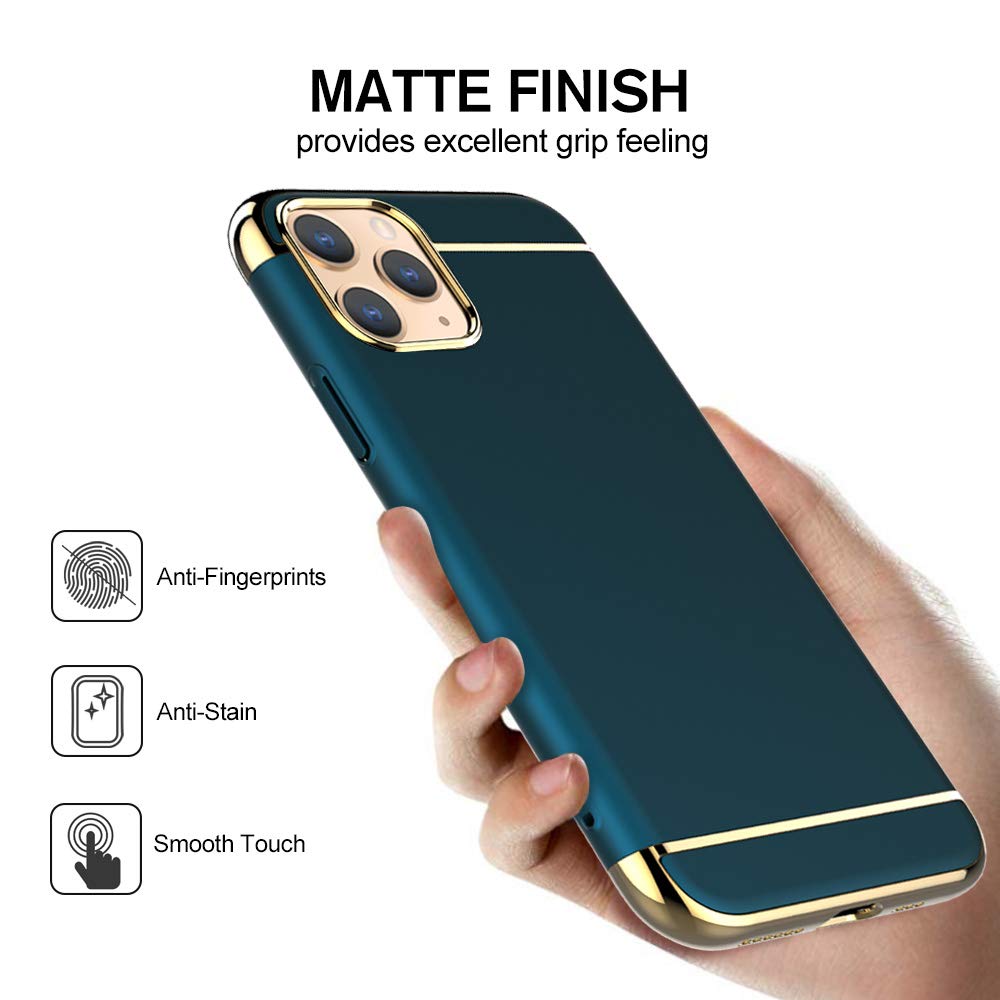 RORSOU Ultra Thin Slim Hard Case for iPhone 11 Pro Max (6.5 Inch) - 3-in-1 Matte Non-Slip Coating with Electroplate Frame | Protective Phone Cover for Everyday Use, Work & Travel (Dark Green, 2019 Model)