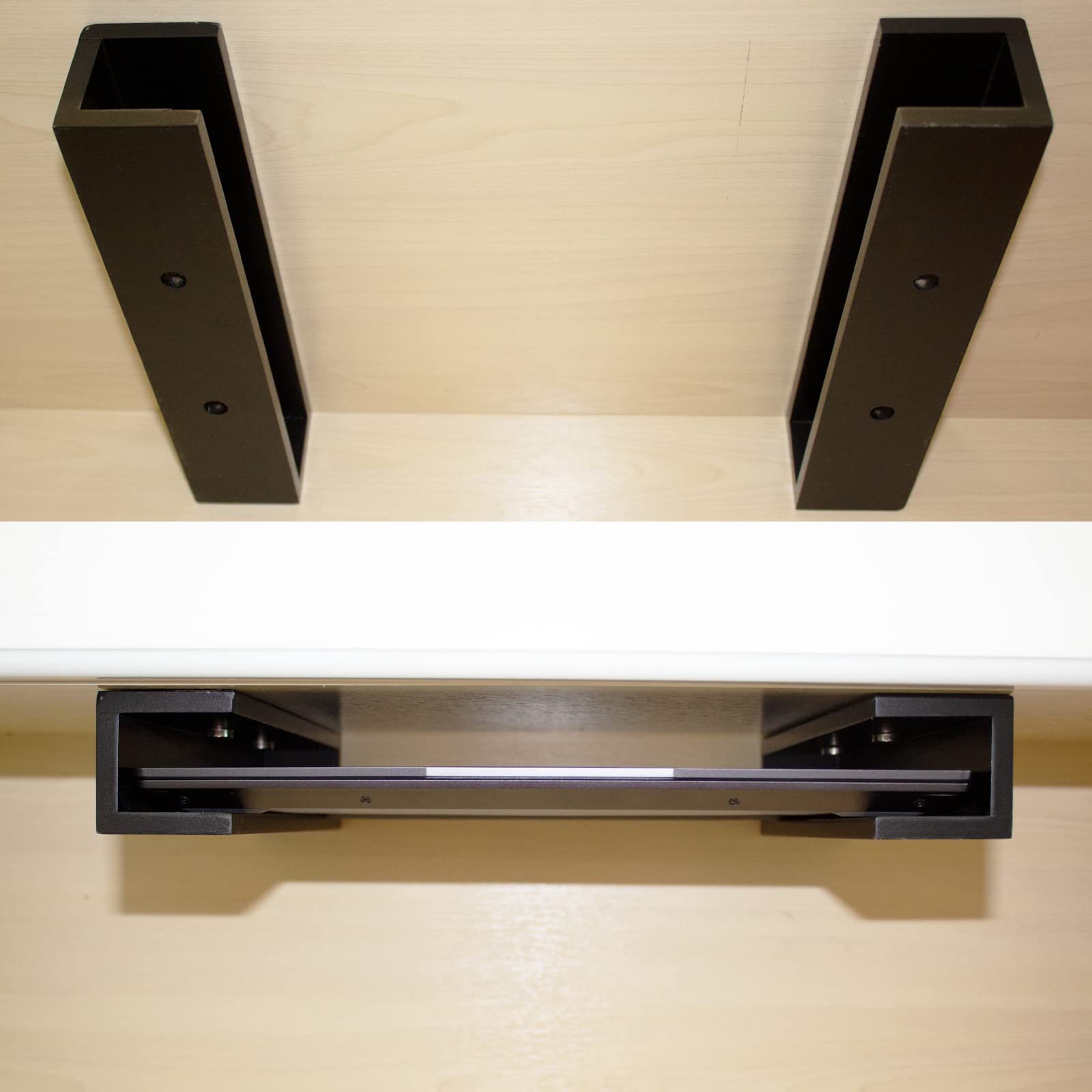 Orisell Bamboo Under Desk Laptop Mount with Screws - Adjustable Under Desk Laptop Holder for Home Office, Real Hardwood Ergonomic Computer Stand (Black, Long Size) - Perfect for Workspace Organization & Cable Management