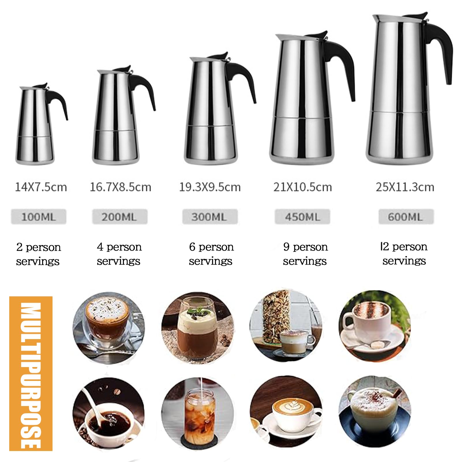 Stovetop Espresso Maker - 6 Cup (300ml) Stainless Steel Moka Pot | Classic Italian Coffee Maker for Home, Office & Camping | Perfect for Stovetop Brewing & Outdoor Adventures