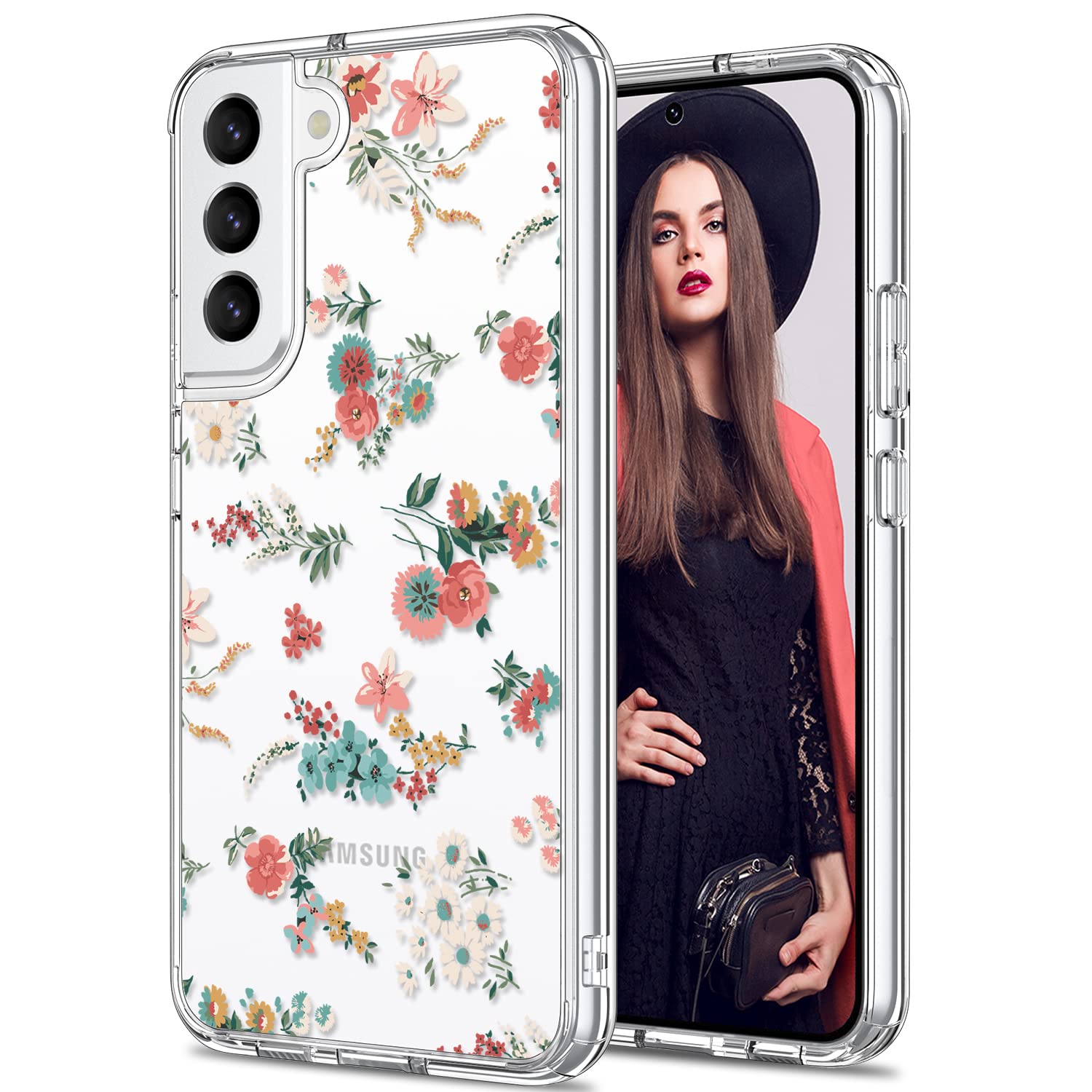Slim Clear Samsung Galaxy S22 Case with Fashionable Floral Design - Durable Protective Cover for Girls & Women - Perfect for Everyday Use, Work & Travel - Fits Galaxy S22 6.1