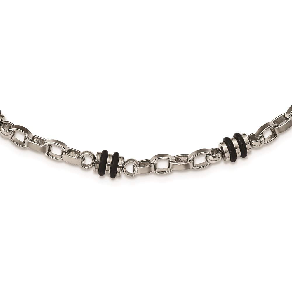 Stainless Steel Chisel Necklace with Rubber Accent - 22 Inch Barrel Link Chain for Men & Women | Perfect for Casual Wear, Date Night & Jewelry Gifting