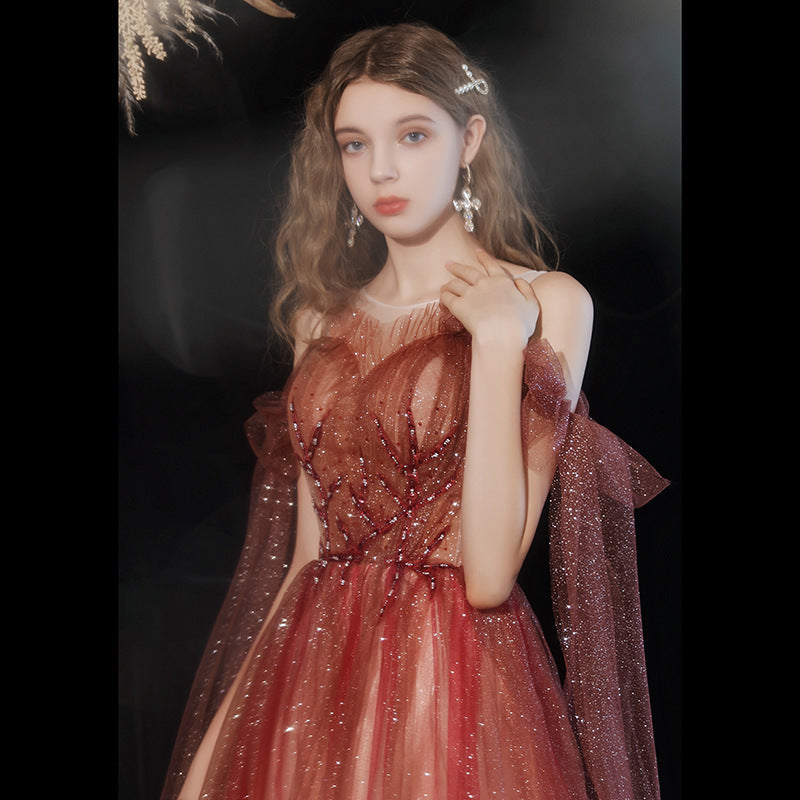 Elegant Burgundy A-Line Tulle Prom Dress - Shiny Formal Evening Gown for Homecoming & Special Occasions | Perfect for Prom Night, Wedding Guest & Black Tie Events