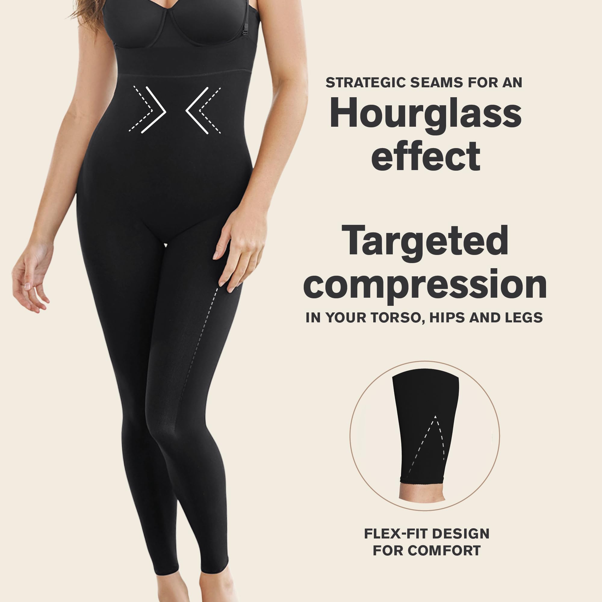 Leonisa Seamless Shapewear with Leg Compression & Butt Lift - Tummy Control Bodysuit for Women, Perfect for Everyday Wear, Special Occasions & Postpartum Recovery