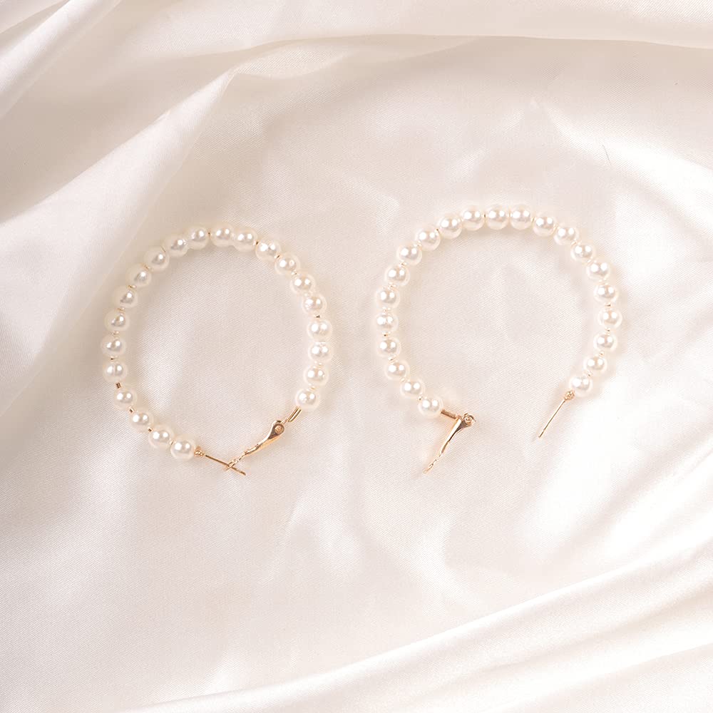 Wiwpar Pearl Hoop Earrings - Elegant Circle Dangle Drop Earrings with Imitation Pearls for Women | Perfect for Weddings, Parties & Everyday Wear (Style 3)