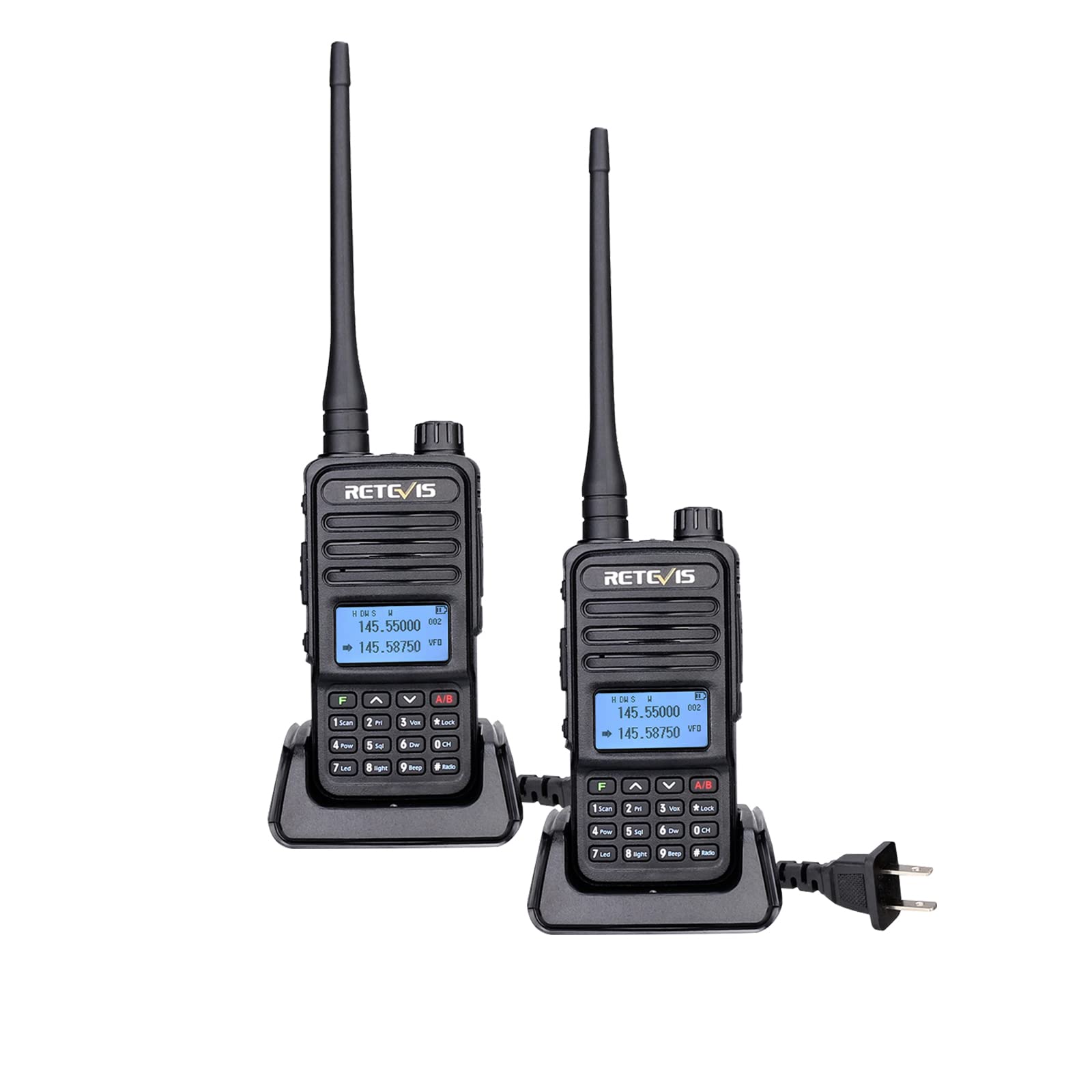 Retevis RT85 Long Range Walkie Talkies for Adults - Dual Band Two Way Radio with Charging Base, 1400mAh Battery, Flashlight & DTMF Remote Stun - Ideal for Hiking, Camping, Hunting & Outdoor Adventures (2 Pack)