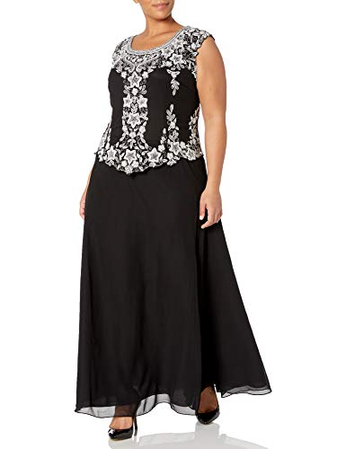 J Kara Women's Plus Size Cap Sleeve Long Beaded Dress - Elegant Evening Gown for Special Occasions, Parties & Weddings