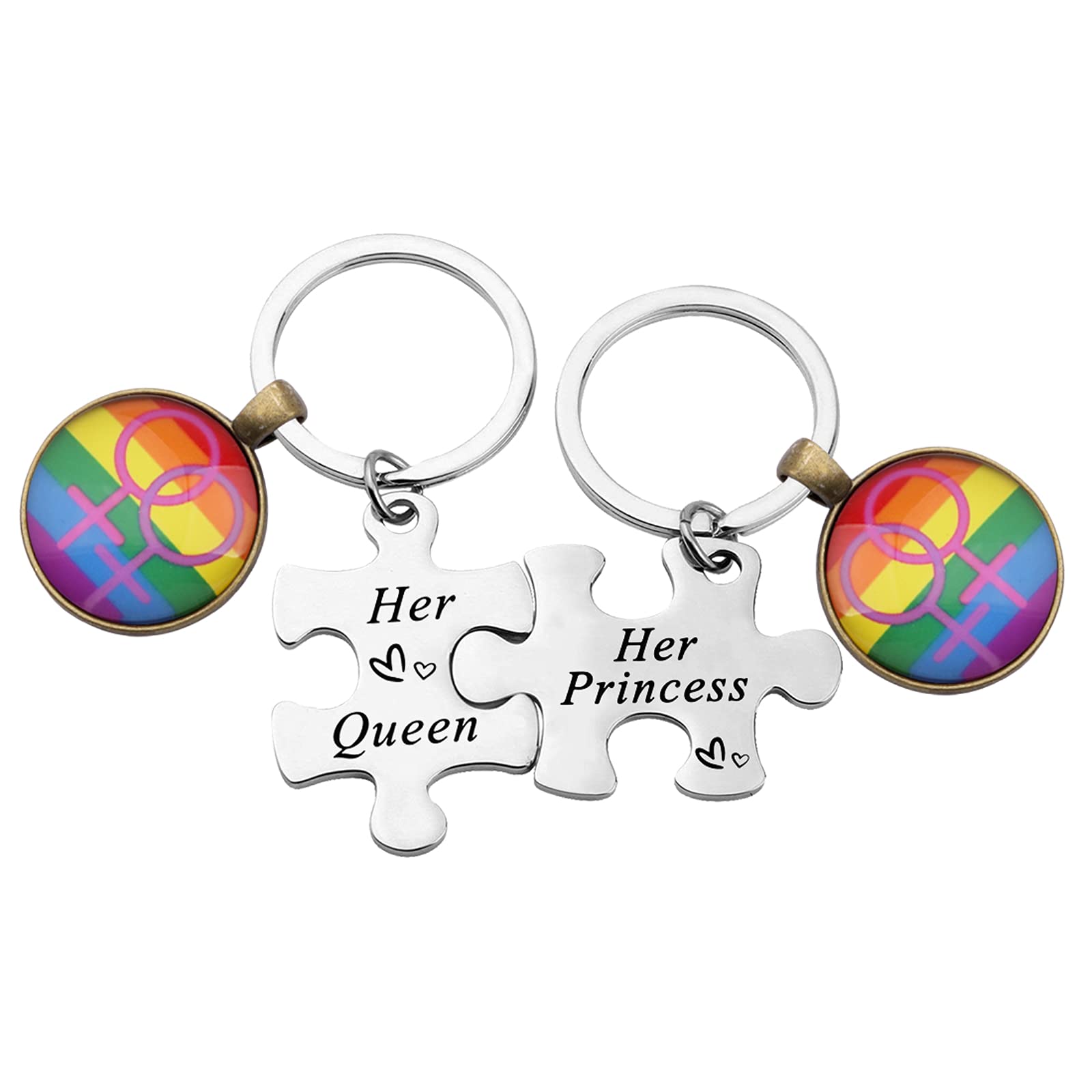 LGBTQ+ Lesbian Keychain Set - Her Princess & Her Queen Couple Keychains - Perfect for Anniversary, Wedding & Pride Gifts - Great for Everyday Carry, Key Rings & Special Occasions