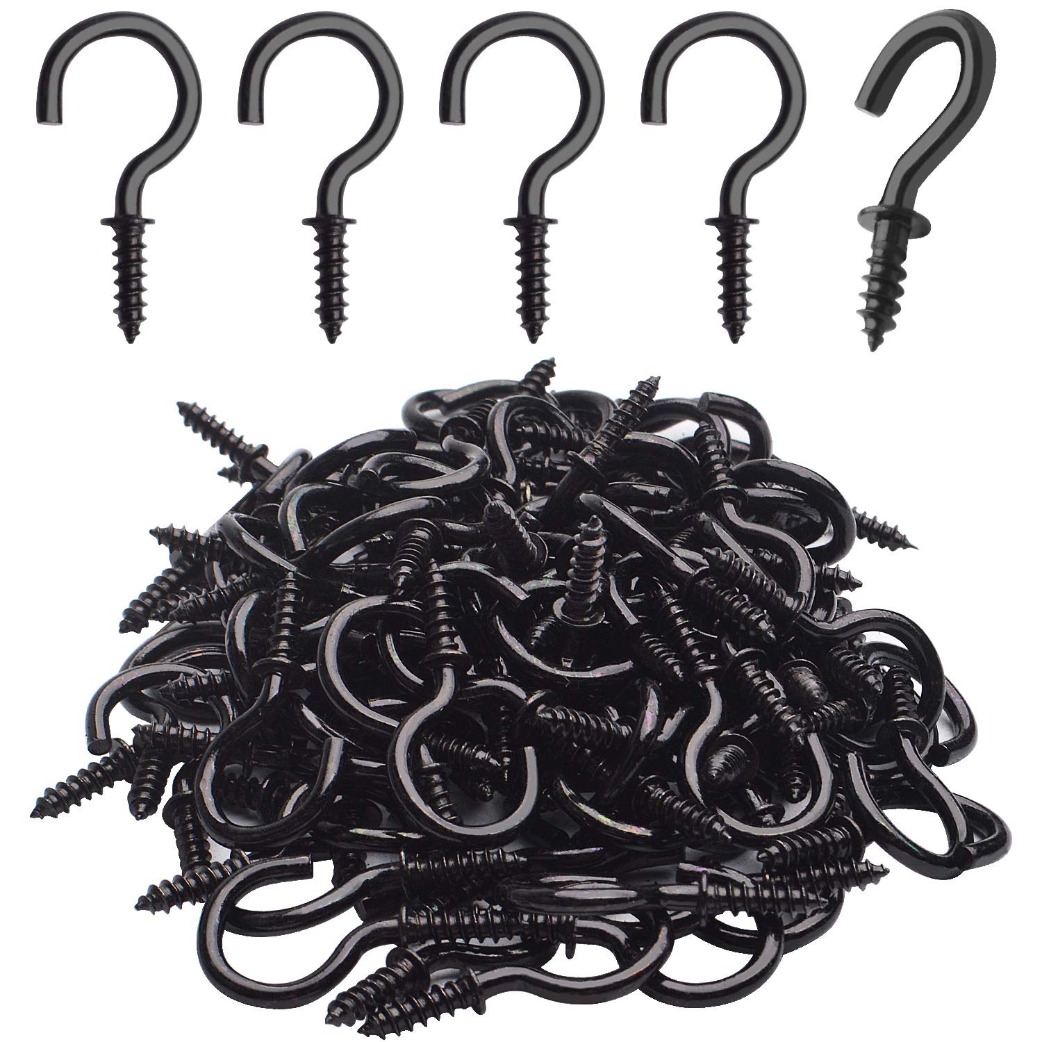 100-Pack 3/4 Inch Black Plated Metal Screw-in Ceiling Hooks - Heavy Duty Cup Hooks for Hanging Plants, Lights, Kitchen Utensils & Home Decor - Perfect for Home, Office & DIY Projects