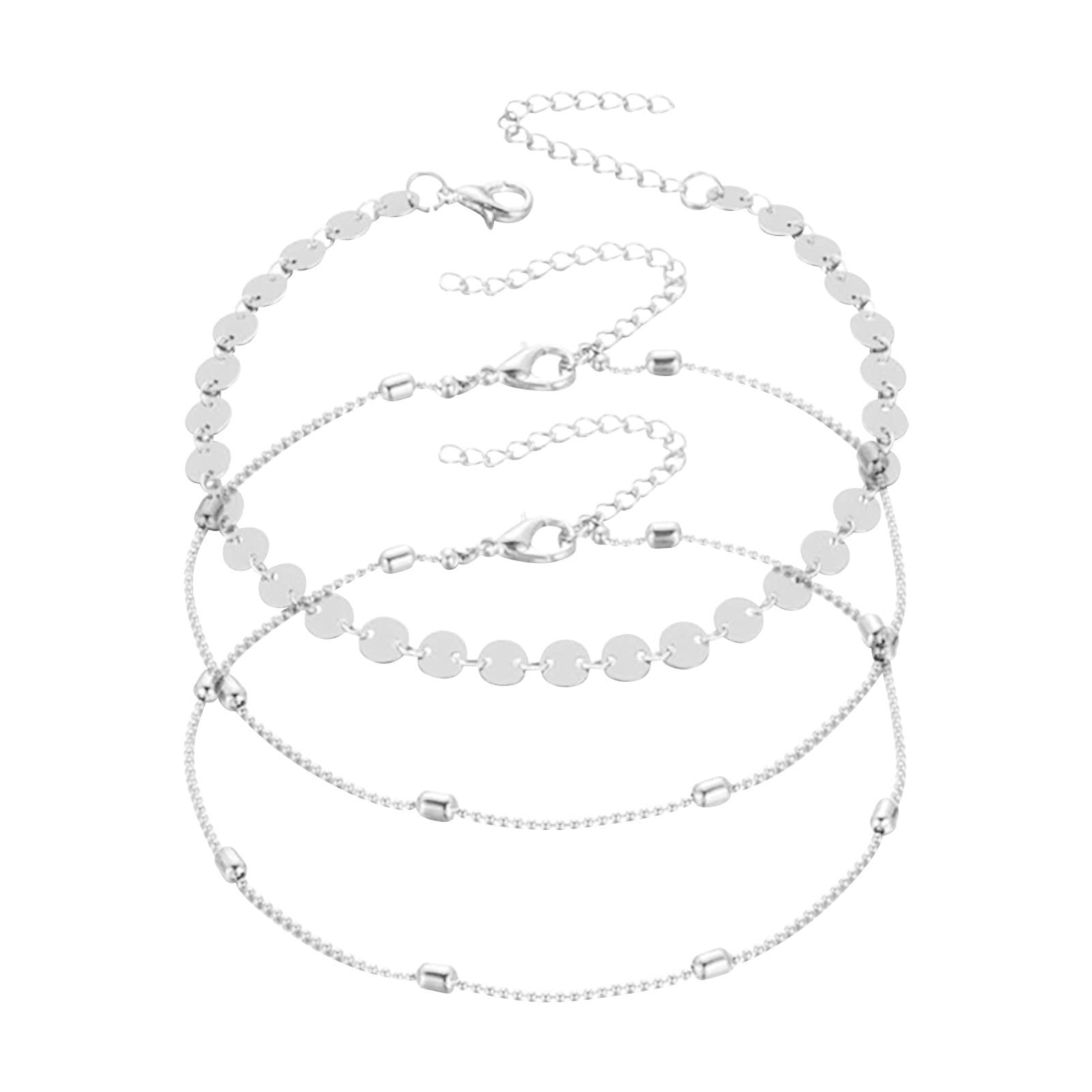 Personalized 3-Layer Silver Women's Anklet Bracelet - Adjustable Beach Foot Jewelry Gift for Summer, Vacation & Boho Style Outfits
