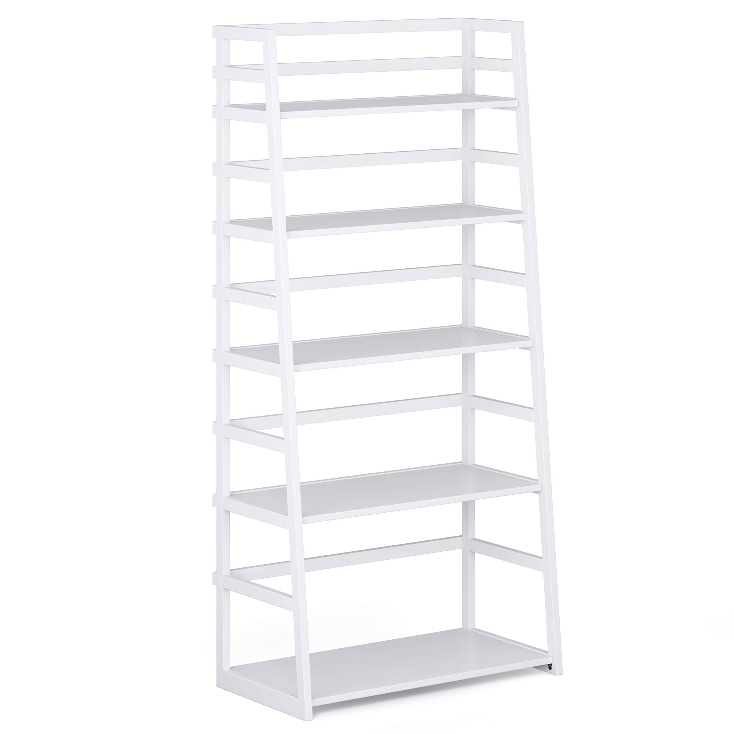 SIMPLIHOME Acadian 30 Inch Solid Wood Transitional Ladder Shelf Bookcase - White Wooden Storage Organizer for Living Room, Study, Office & Bedroom Decor