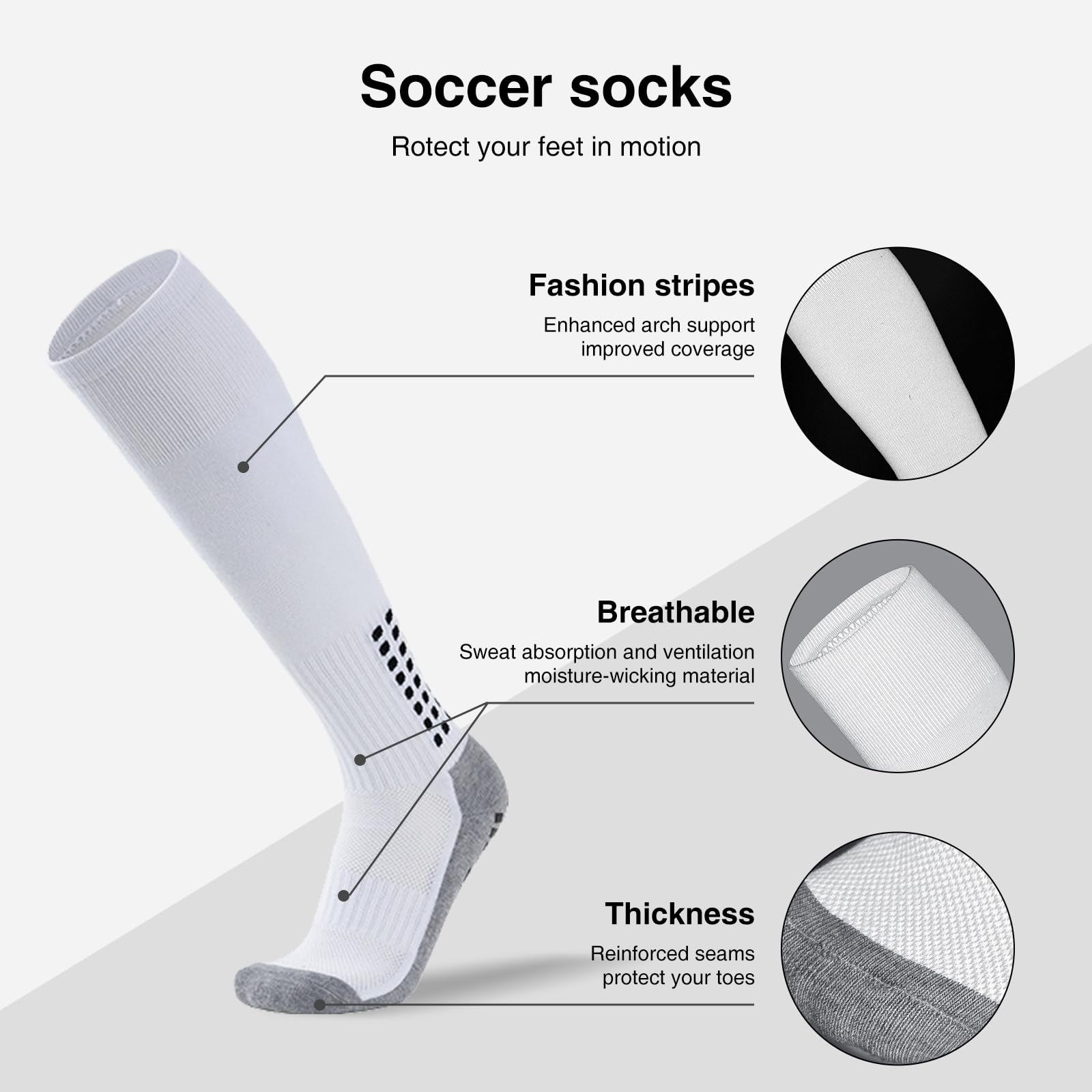 8 Pair Non-Slip Grip Soccer Socks for Men - Knee High Football & Baseball Sports Socks with Anti-Slip Pads for Enhanced Performance