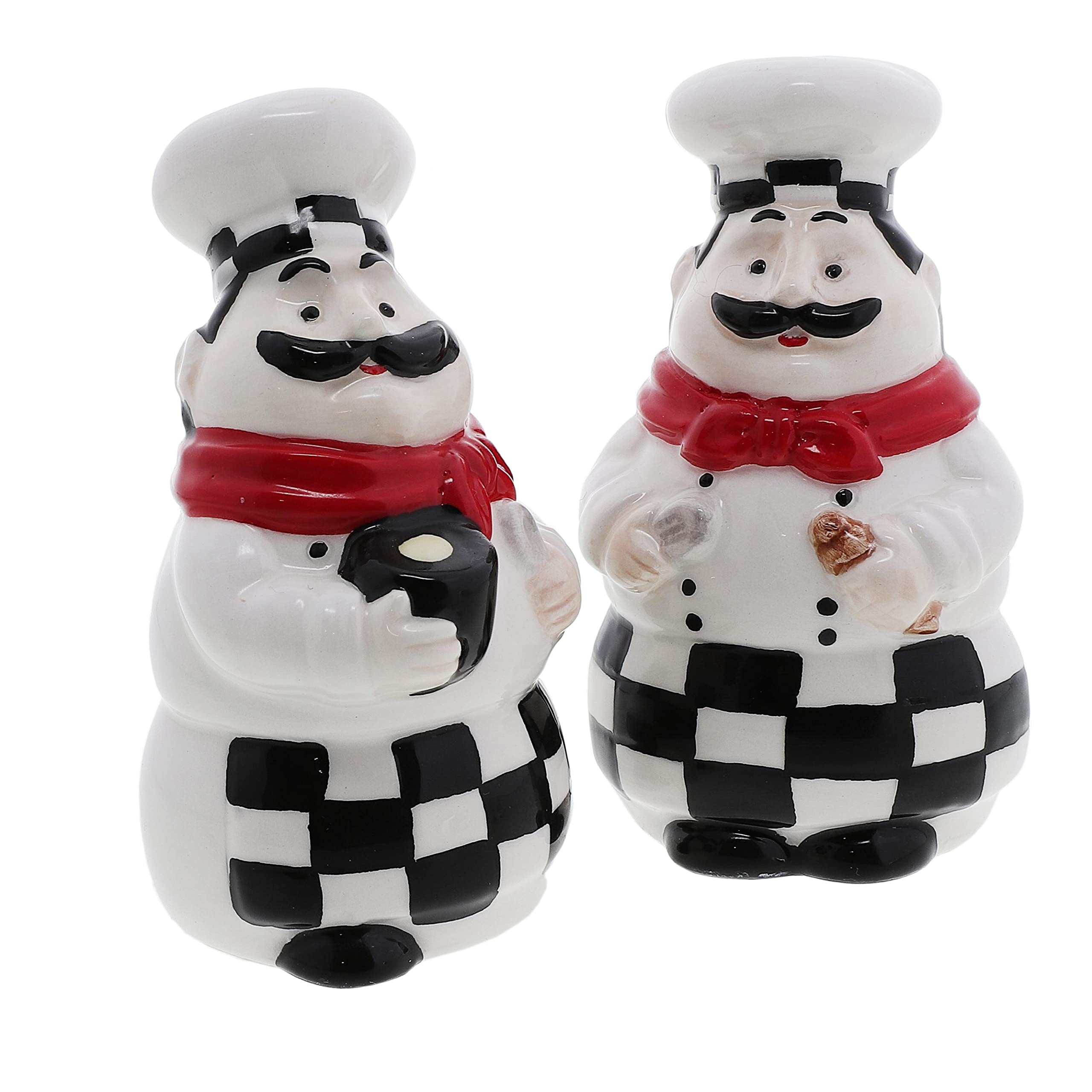 Premium Ceramic Salt and Pepper Shakers Set - Elegant Chef-Themed Kitchen Décor for Dining Table & Restaurant Use
