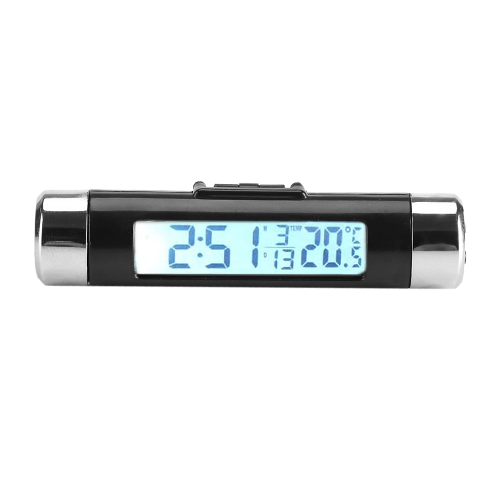 Car Clock Thermometer with Blue Backlight - Digital LCD Auto Thermometer & Clock for Truck, Vehicle, SUV - Perfect for Road Trips, Commuting & Outdoor Adventures (White Background)