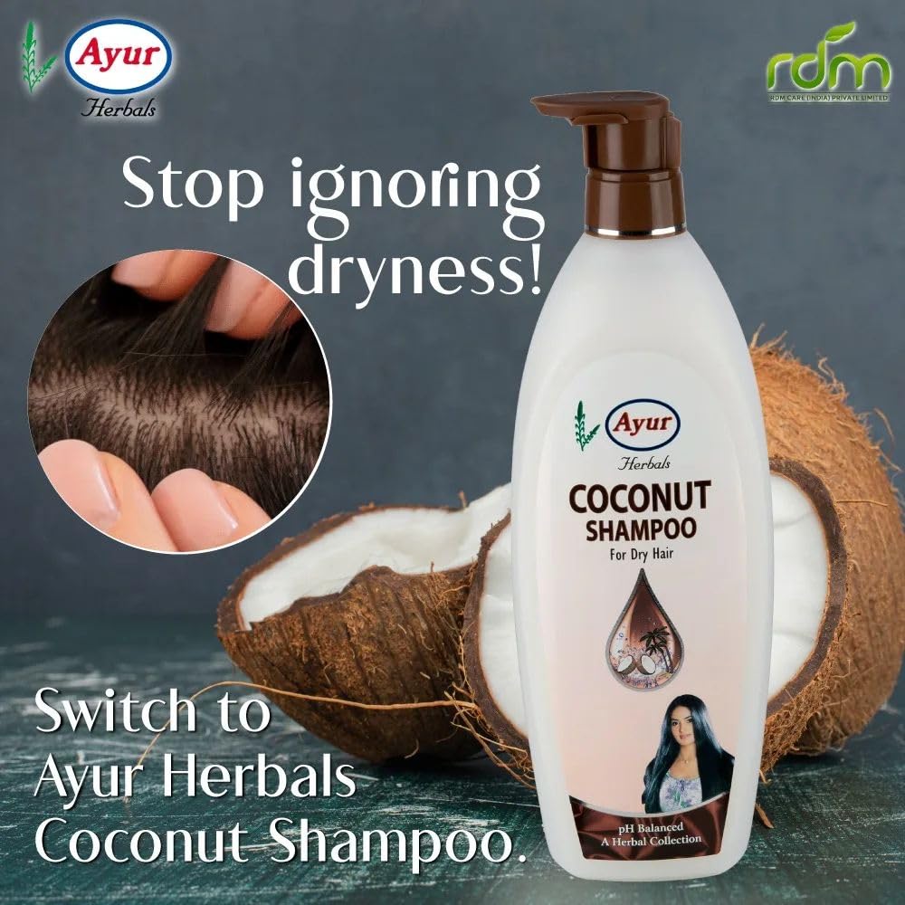 Ayur Herbals Coconut Oil Shampoo for Dry Hair - 500ml | Hydrating & Nourishing Formula for Damaged Hair - Perfect for Daily Use & Scalp Care
