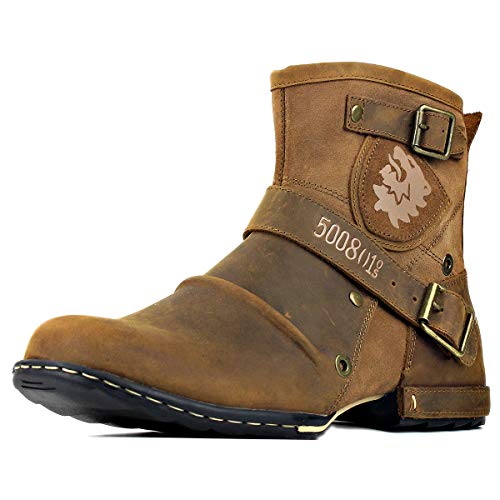 OSSTONE Men's Fashion Leather Chukka Boots with Zipper - Casual Motorcycle Boots OS-5008-1-ABNH - Perfect for Riding, Daily Wear & Outdoor Activities