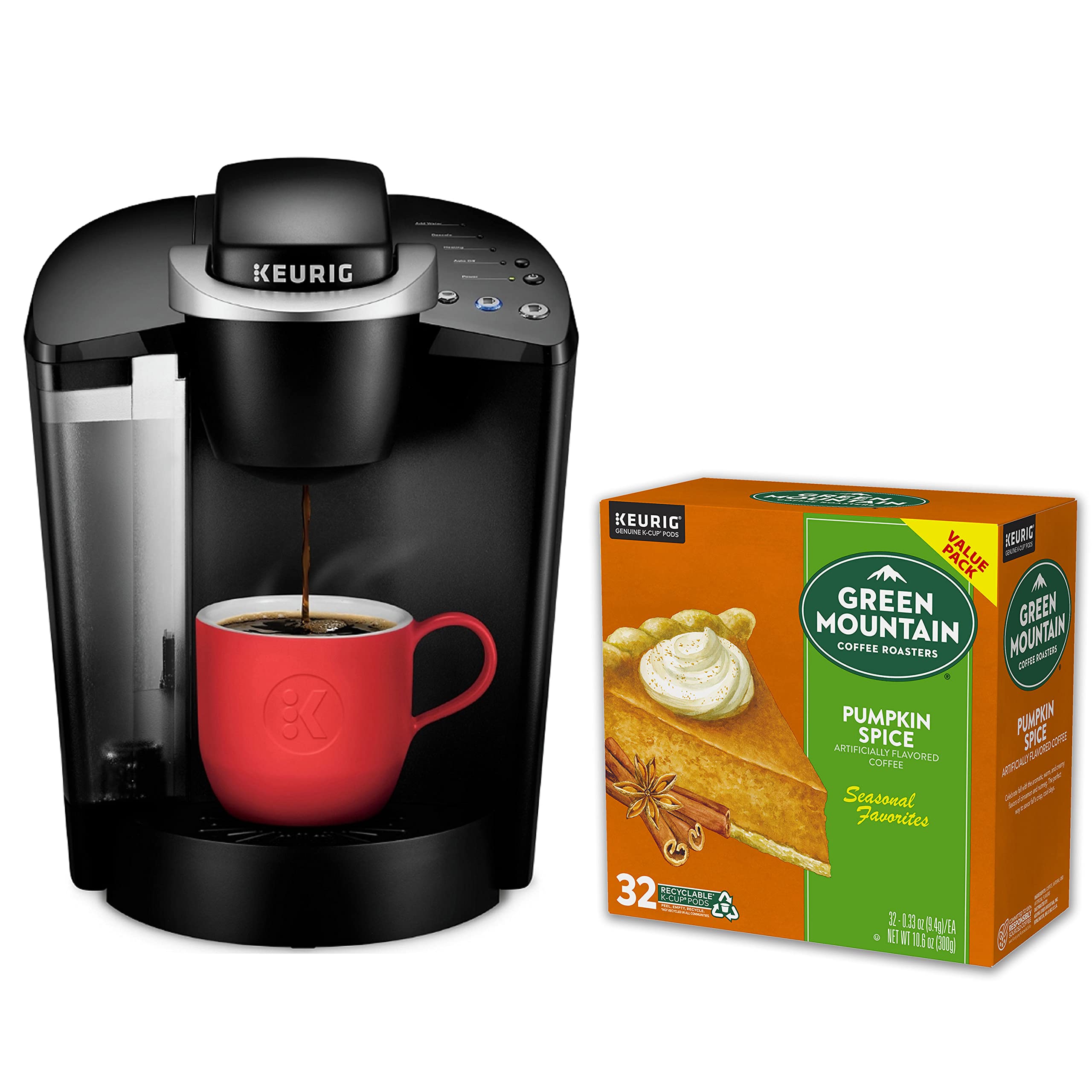 Keurig K-Classic Single Serve Coffee Maker with Green Mountain Pumpkin Spice K-Cup Pods (32 Count) - Perfect for Home, Office & Holiday Gifting