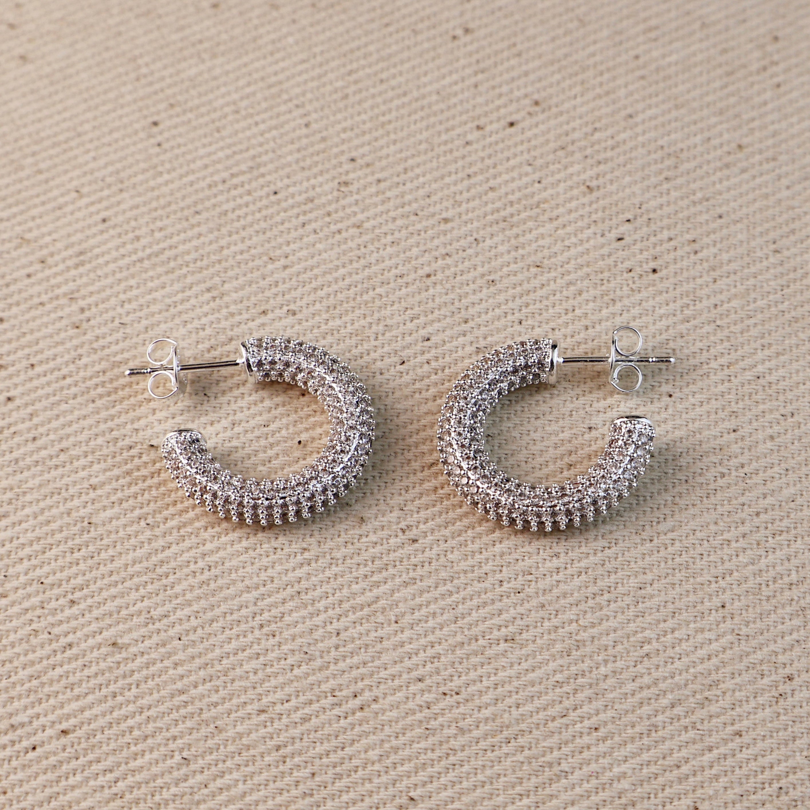 Sparkling Iced Out C Hoop Earrings with Micro CZ Stones - Elegant Cubic Zirconia Jewelry for Women, Perfect for Parties, Weddings & Everyday Glam