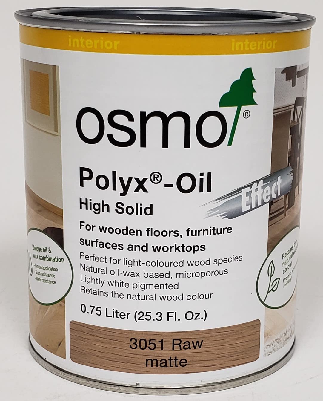 Osmo Polyx-Oil 3051 Raw 0.75L Natural Wood Oil Finish - Protect & Enhance Hardwood Floors, Furniture & Decking for Indoor & Outdoor Use