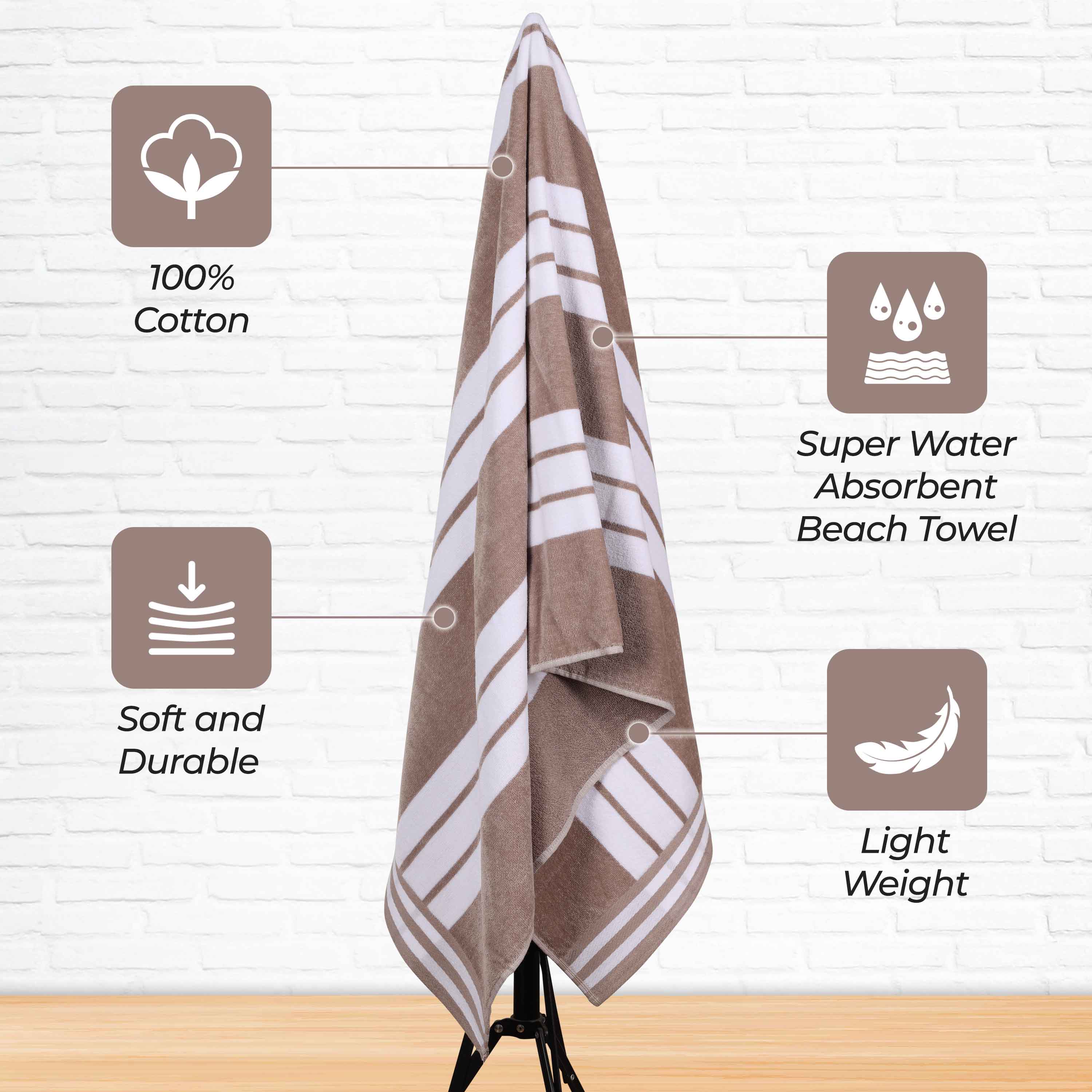 Premium Oversized Cabana Striped Cotton Beach Towel Set - 2, 4, or 6 Pack - Soft Quick-Dry Bath Towels for Pool, Beach, Vacation & Spa Days