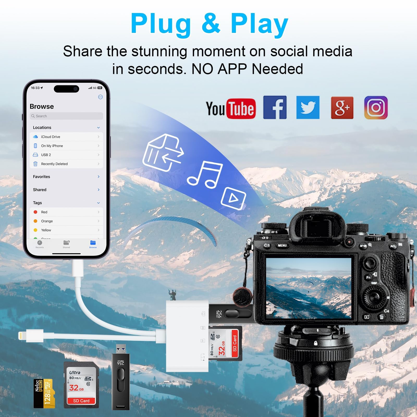 4-in-1 USB C & Lightning Card Reader - SD/TF Memory Card Adapter for iPhone 15, iPad, Mac & Laptop | Dual Connector OTG Camera Card Reader with Charging | Perfect for Photography, File Transfer & Mobile Storage Expansion