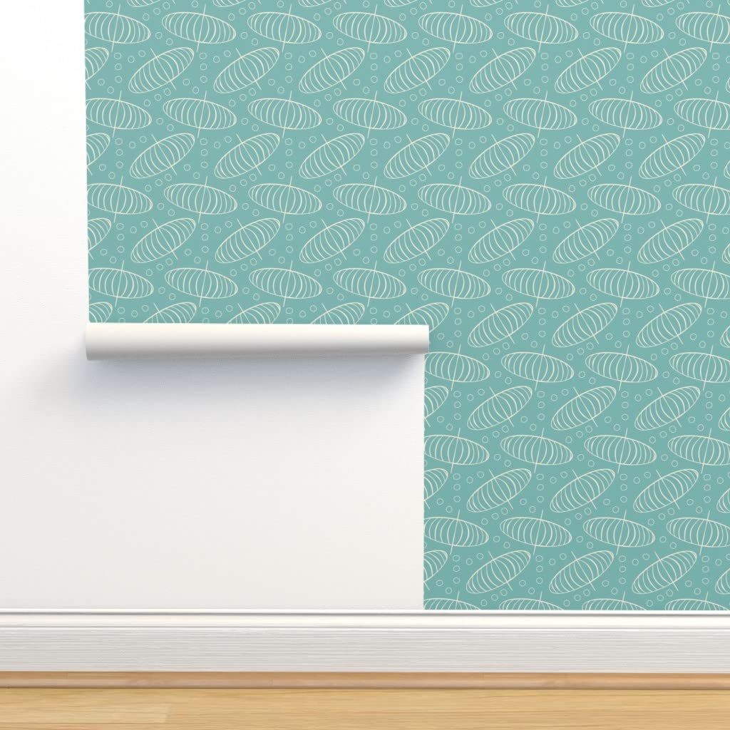 Peel & Stick Removable Wallpaper 9ft x 2ft - Mid Century Modern Abstract Geometric Design with Retro Blue Dots | Self-Adhesive Wall Covering for Bedroom, Living Room & Home Office Decor