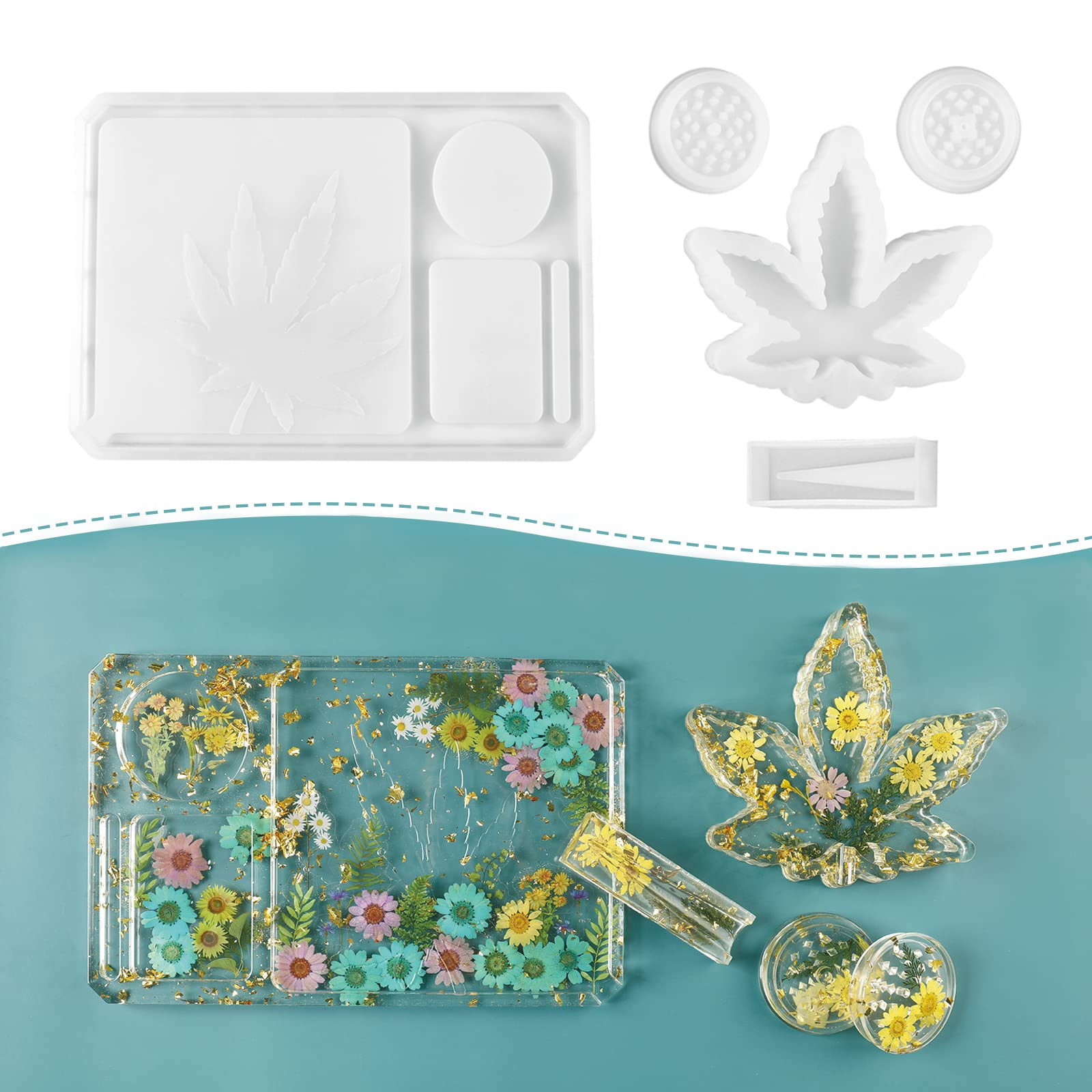 4 PCS Large Silicone Molds for DIY Epoxy Resin Crafts - Rolling Tray, Ashtray, Joint Holder & Grinder Mold Set for Resin Art, Jewelry Making & Home Decor