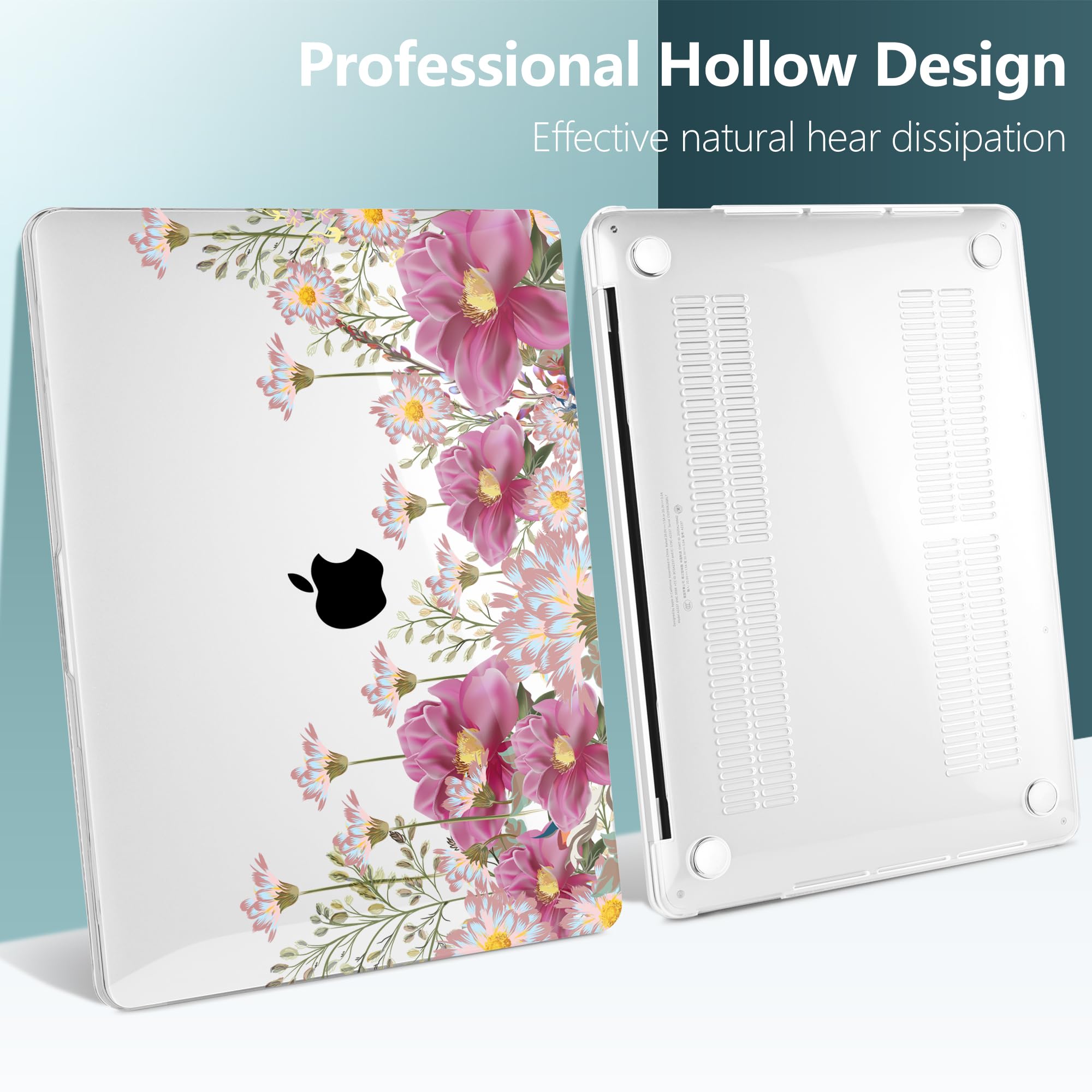TwoL Hard Plastic Protective Case Cover for MacBook Pro 13 inch (2020-2022 Models A2338 M2/M1 A2289 A2251) with Keyboard Skin & Screen Protector - Field Flower Design | Perfect for Office, School & Travel Use