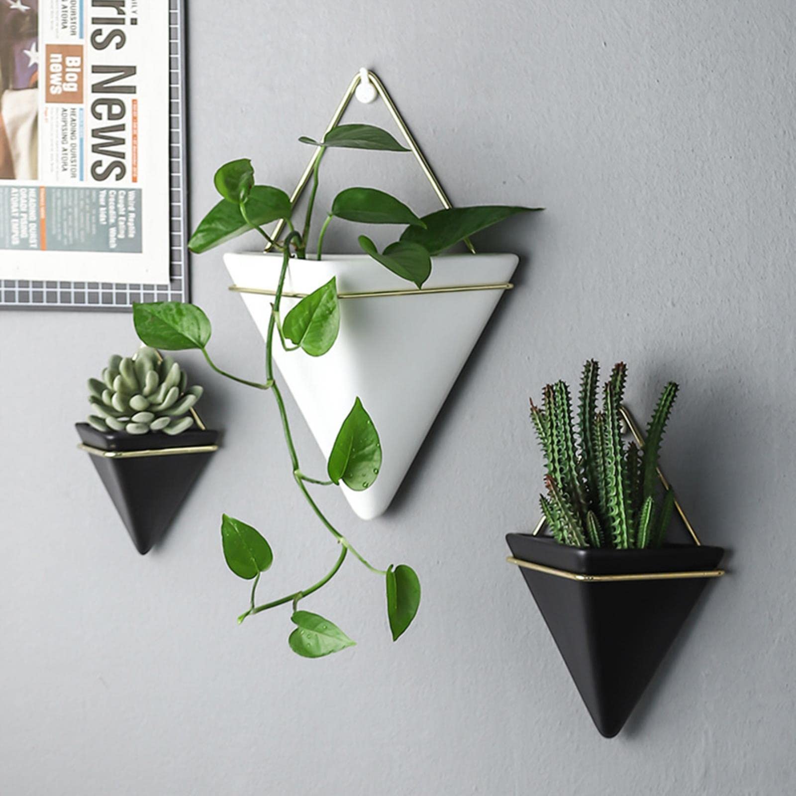 Nordic Wall Mounted Ceramic Flower Pot - Hanging Succulent Planter with Iron Holder for Hydroponic Plants | Perfect for Home Decor, Office, Balcony & Indoor Gardening
