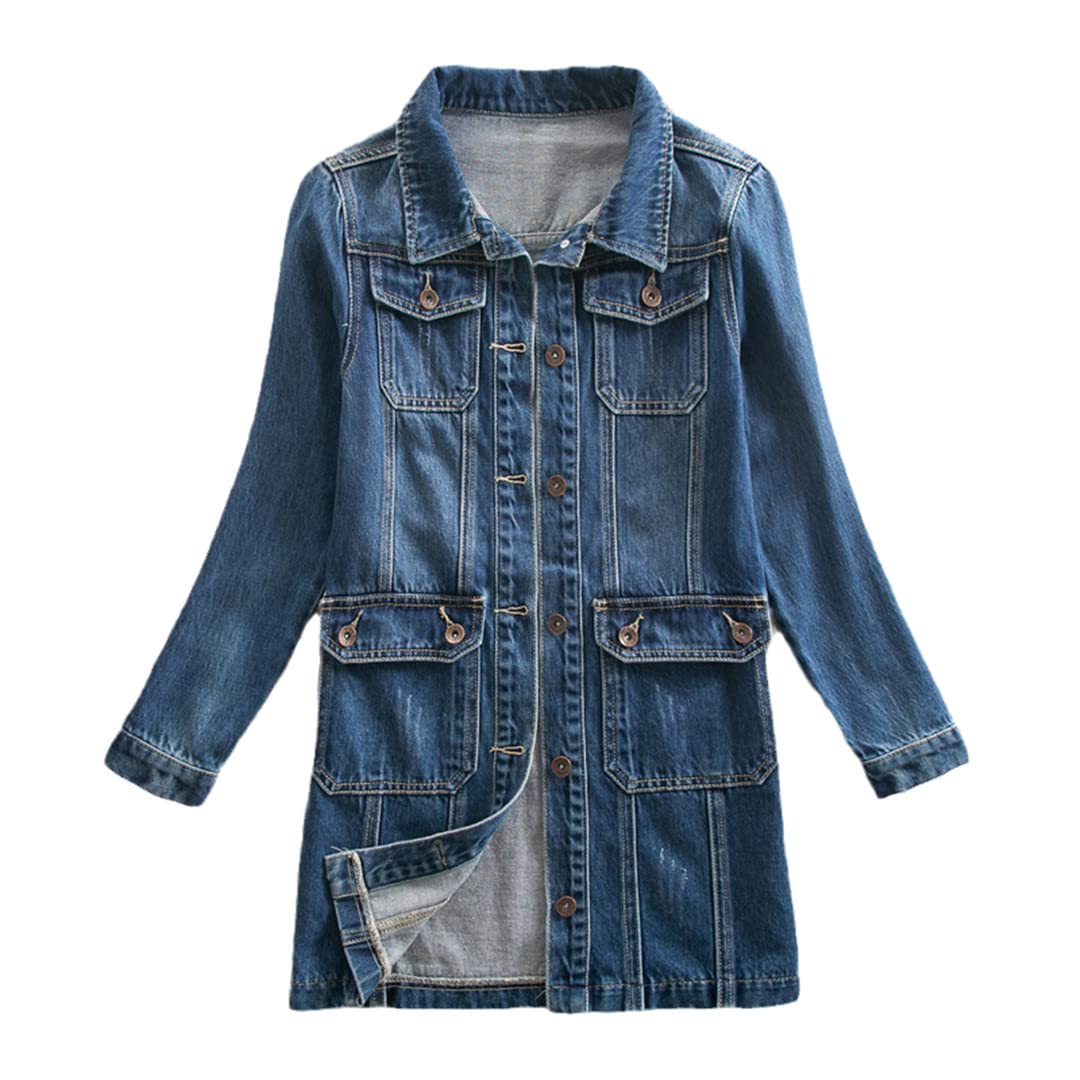 Women's Denim Jacket for Spring & Fall - Loose Fit Casual Long Sleeve Jean Jacket with Multiple Pockets | Windbreaker Coat for Outdoor Activities, Travel & Everyday Wear