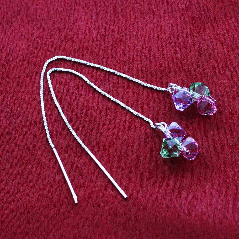 Austrian Crystal Threader Earrings for Women - 925 Sterling Silver, Party & Wedding Jewelry