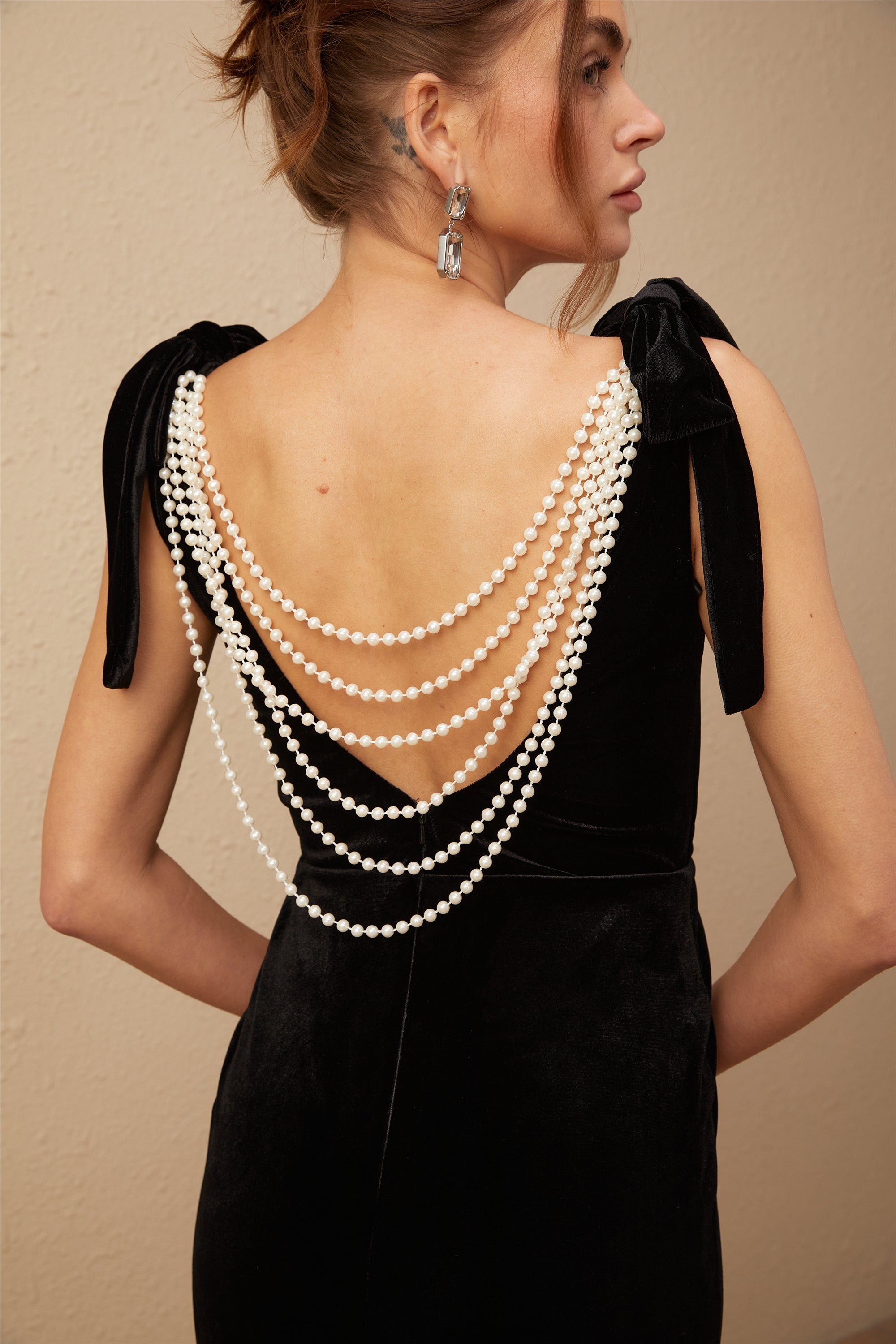 Elegant Audrey Embellished Velvet Open Back Maxi Dress for Women - Perfect for Evening Parties, Weddings & Special Occasions