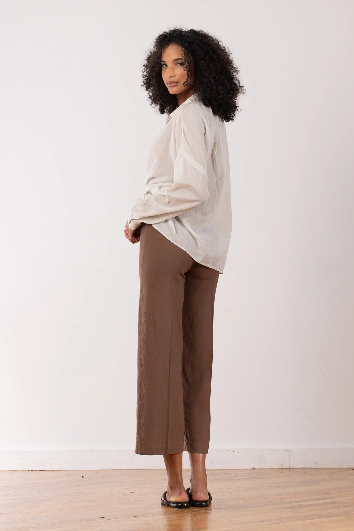 Alex Linen Pants for Women - Comfortable Casual Wide Leg Trousers in Cognac Brown - Perfect for Summer, Beach, and Office Wear