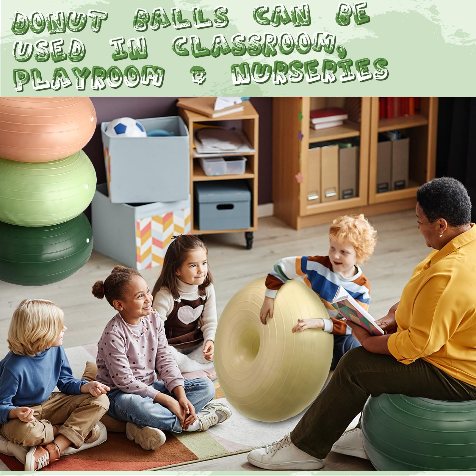 Libima 4-Pack Inflatable Yoga Ball Chairs with Pump - Flexible Seating for Classroom, Home Office & Gym - Balance & Stability Training Exercise Ball Cushion Seats for Kids & Adults - Perfect for Active Sitting, Core Workouts and Ergonomic Workspaces