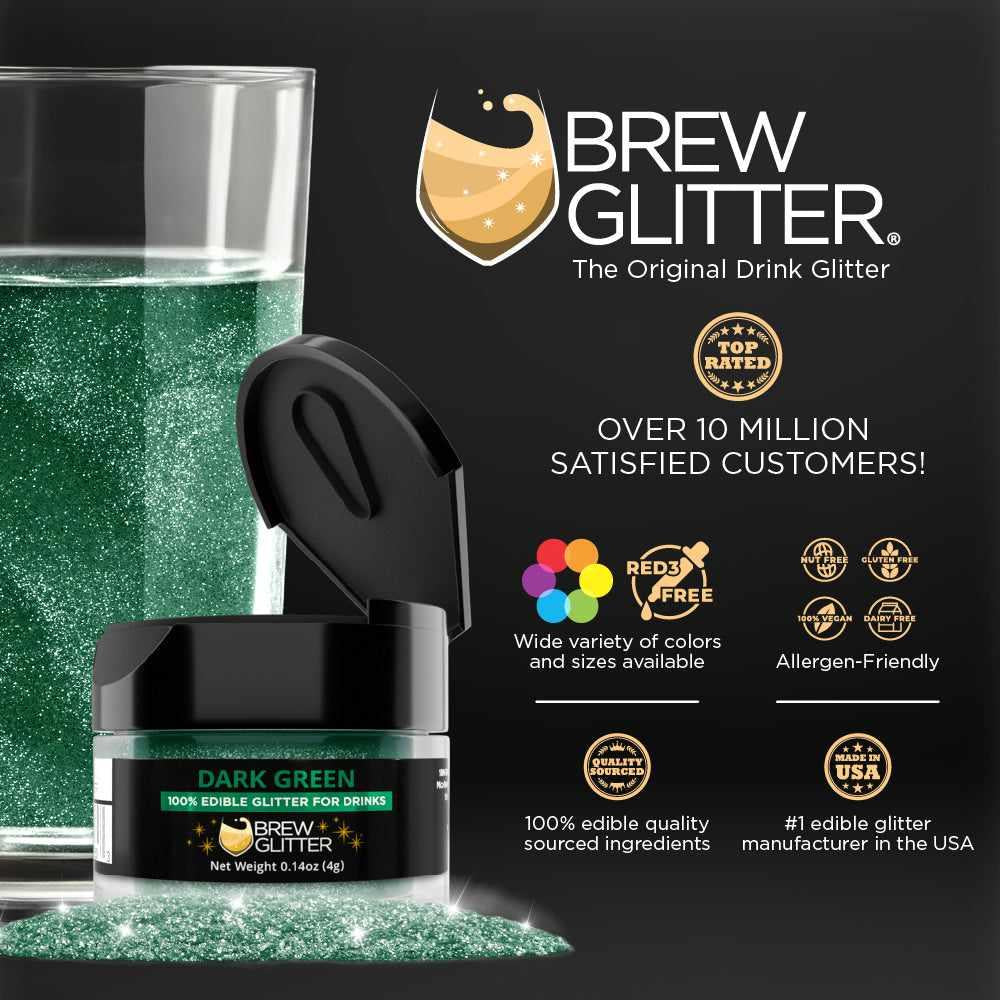 Dark Green Edible Glitter Dust for Drinks & Cocktails | Brew Glitter® | Food Safe Sparkle Powder for Beverages, Baking & Cake Decorating