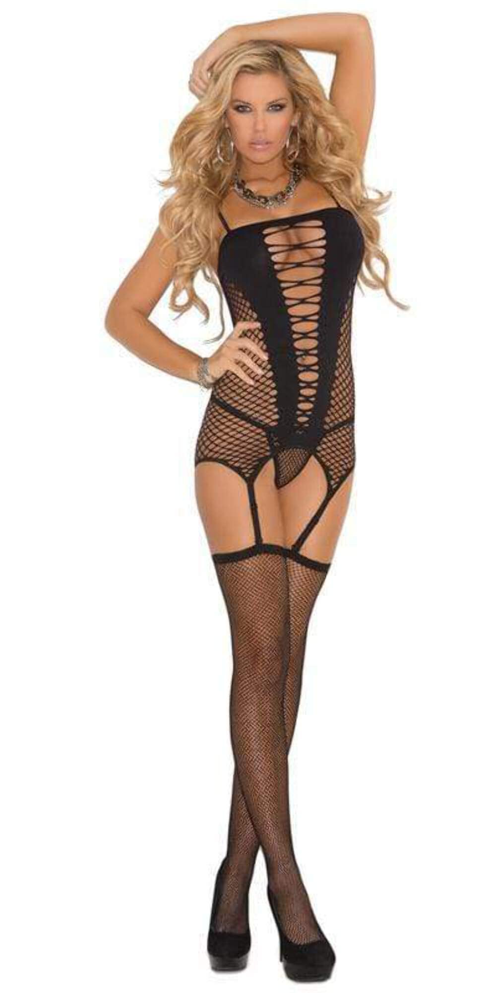 Sexy Black Fishnet Lingerie Set - Camisole, G-String & Stockings for Women | Perfect for Valentine's Day, Boudoir Photography and Romantic Nights