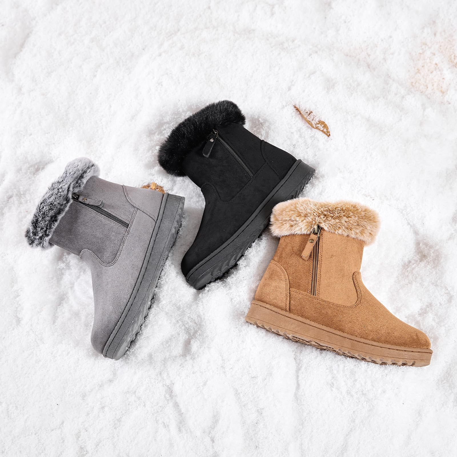 BENPAO Women's Winter Boots - Fuzzy Warm Snow Boots with Zipper, Short Suede Ankle Booties for Cold Weather | Perfect for Snow Days, Outdoor Activities & Winter Fashion