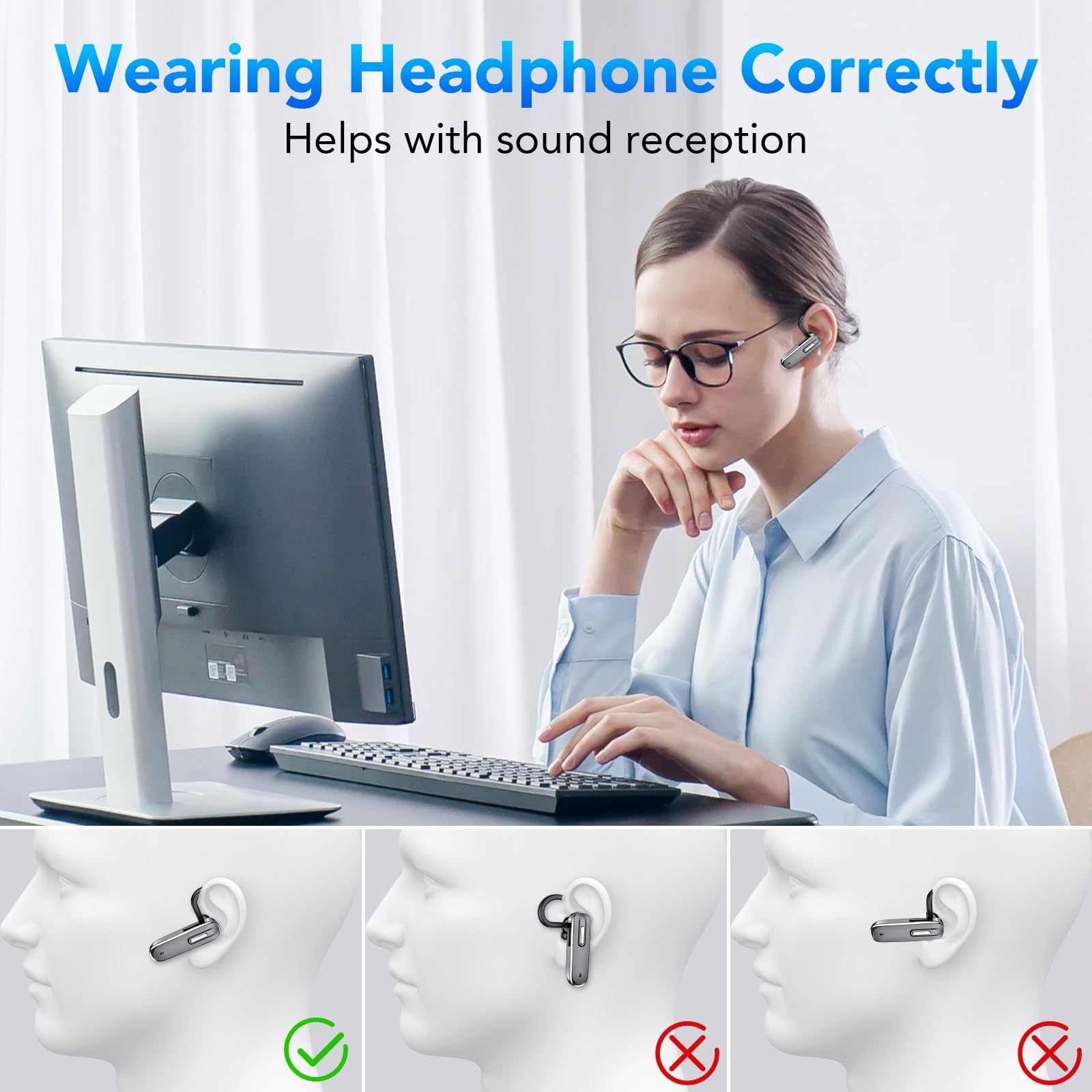 IKG Wireless Bluetooth Headset with CVC8.0 Noise Cancelling Dual Mic, 25H Playtime & USB-C Fast Charging - Hands-Free Earpiece for iPhone, Android, PC (Ideal for Driving, Office Calls & Online Meetings)