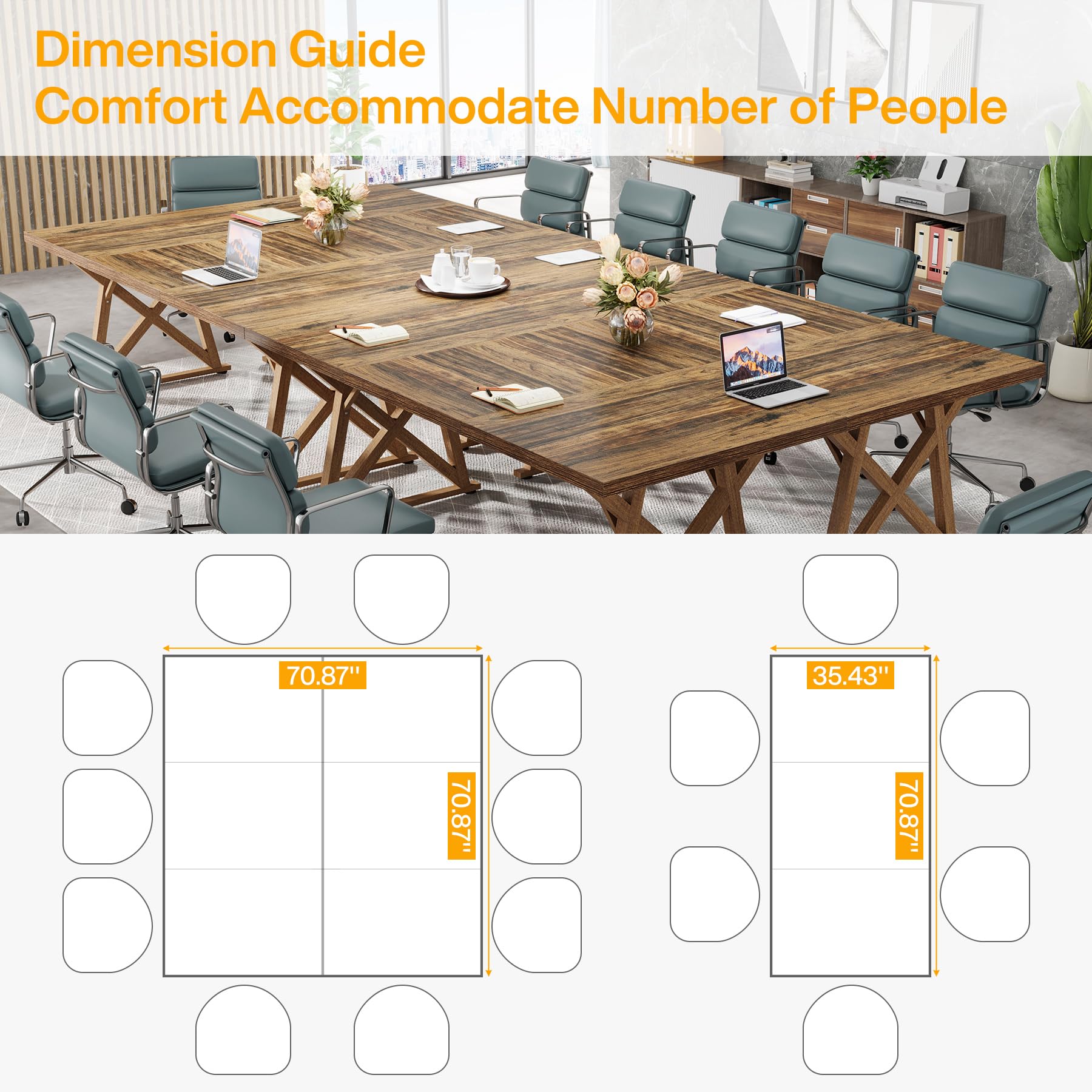 Tribesigns 71 Inch Modern Wooden Conference Table - 6ft Large Boardroom Table for 8 People - Durable Meeting & Seminar Table for Office, Home Office, and Business Meetings