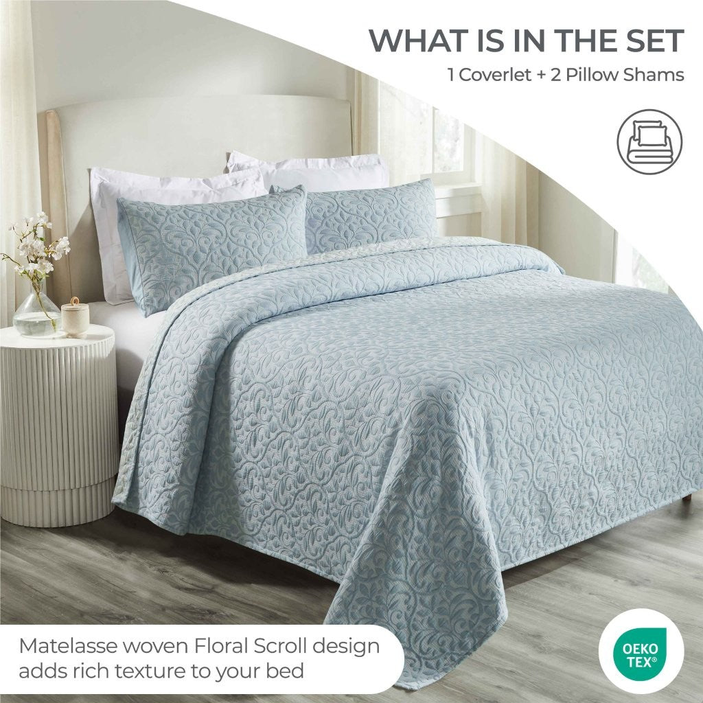 Premium Vineyard Cotton Blend Medium Weight Matelasse Woven Coverlet - Soft Bedspread for All Seasons | Perfect for Guest Rooms, Master Bedrooms & Cozy Home Decor