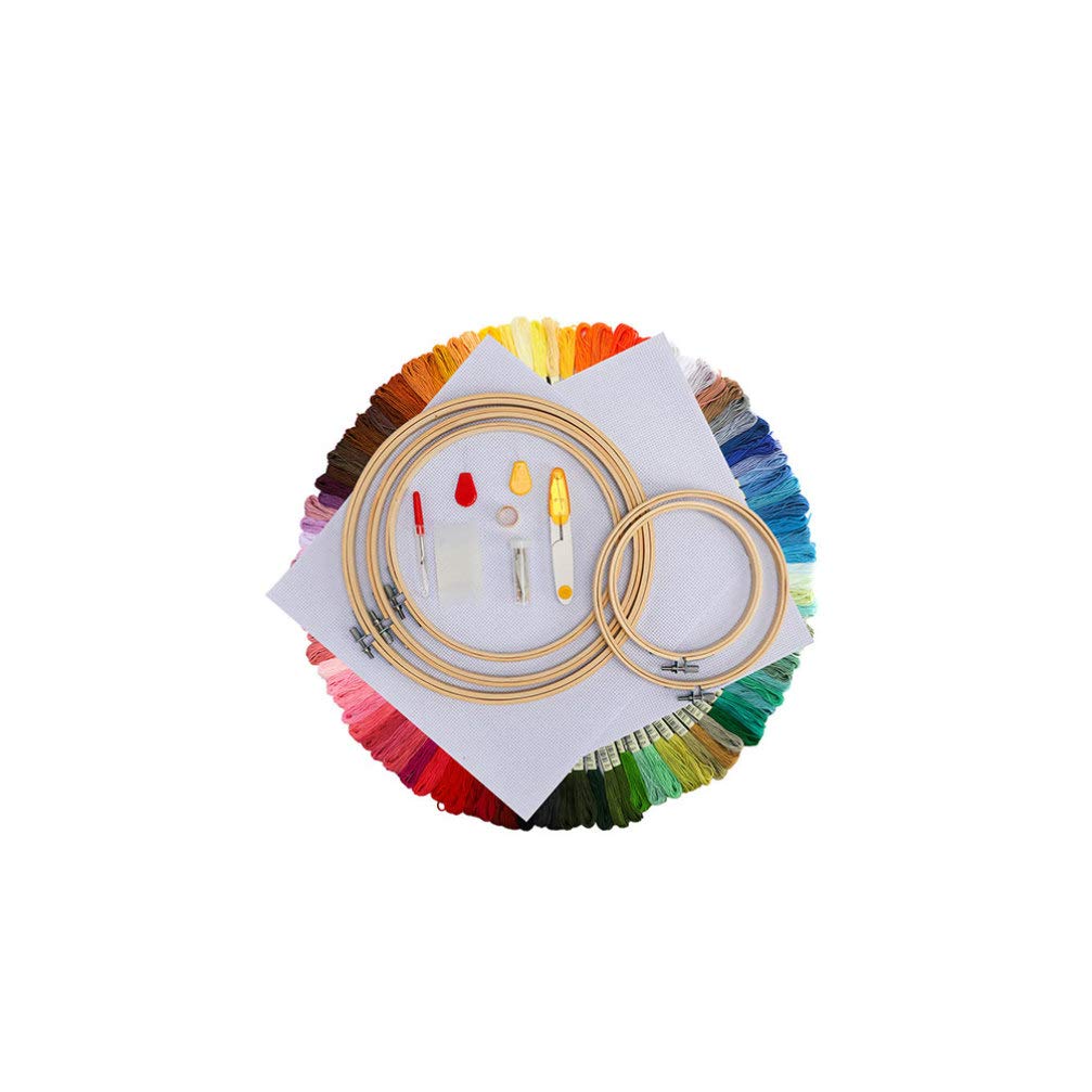 Healifty Cross Stitch Kit with Bamboo Tools - 1 Set Embroidery Floss & Practical Threading Needles for DIY Sewing | Perfect for Home Decor, Gift Making & Craft Projects