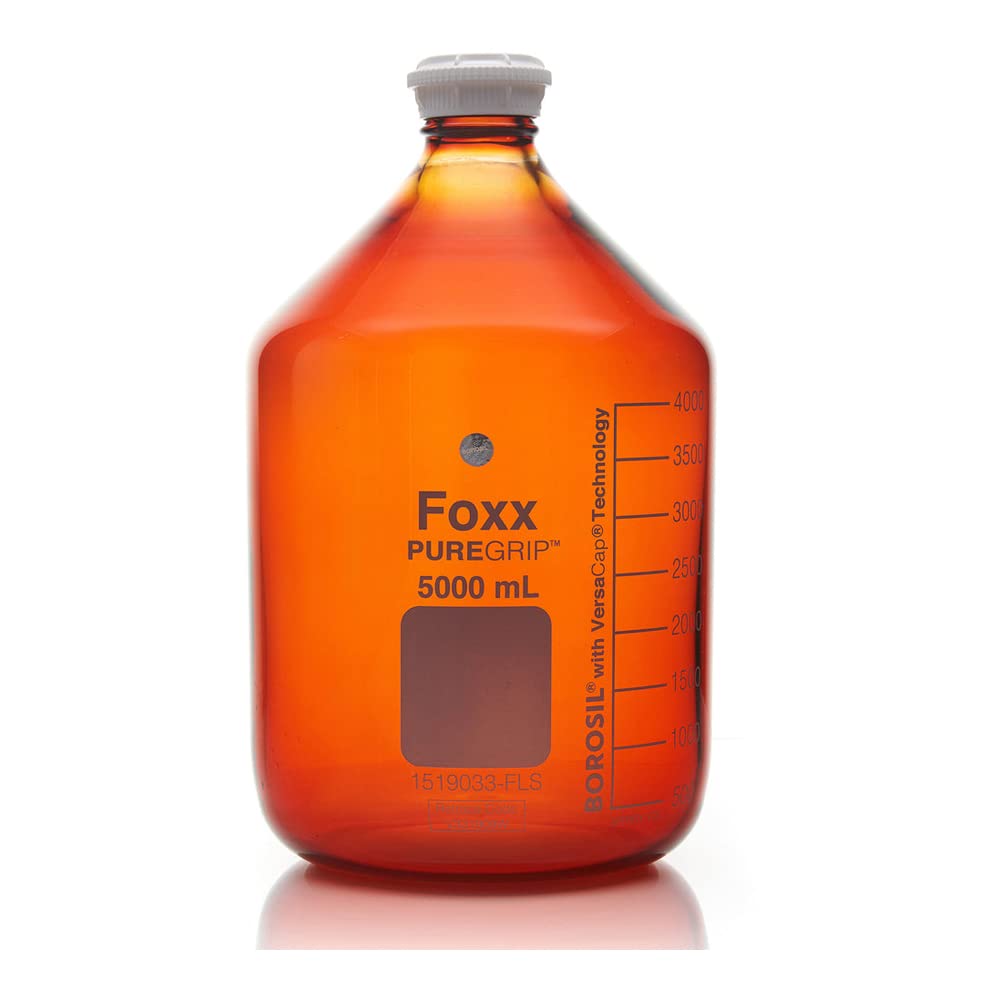 Borosilicate Glass Media Bottles - 5000mL Amber Graduated Bottles with GL45 VersaCap, Lab-Grade Borosil 3.3 Glass for Chemical Storage & Mixing - Ideal for Laboratories, Pharmaceuticals & Scientific Research