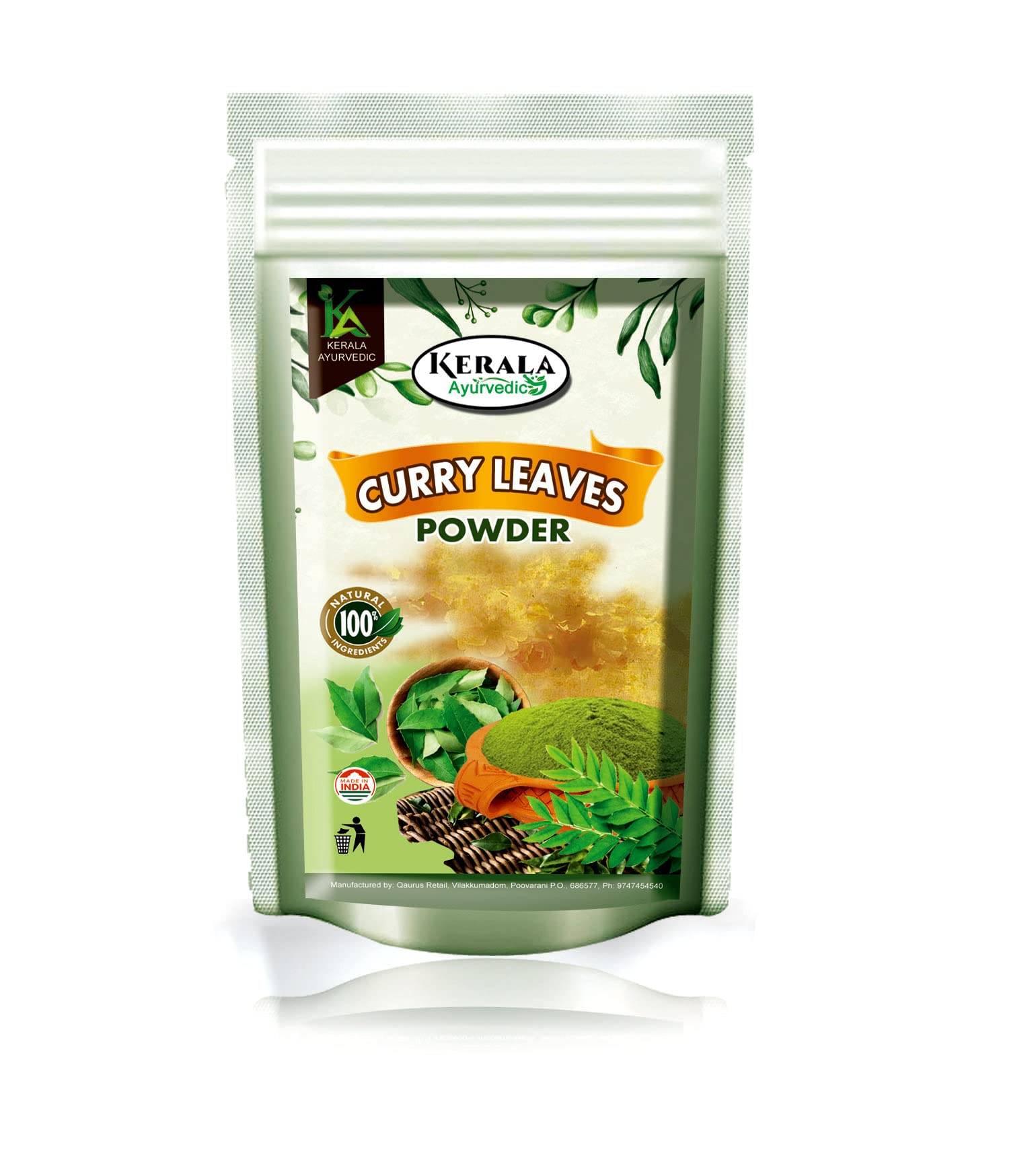 Kerala Ayurvedic Curry Leaves Powder 100g - Organic Karuveppilai Powder for Hair Growth & Skin Care | Kadi Patta Powder | Karibevu Powder | Perfect for Ayurvedic Remedies, Cooking & Hair Masks