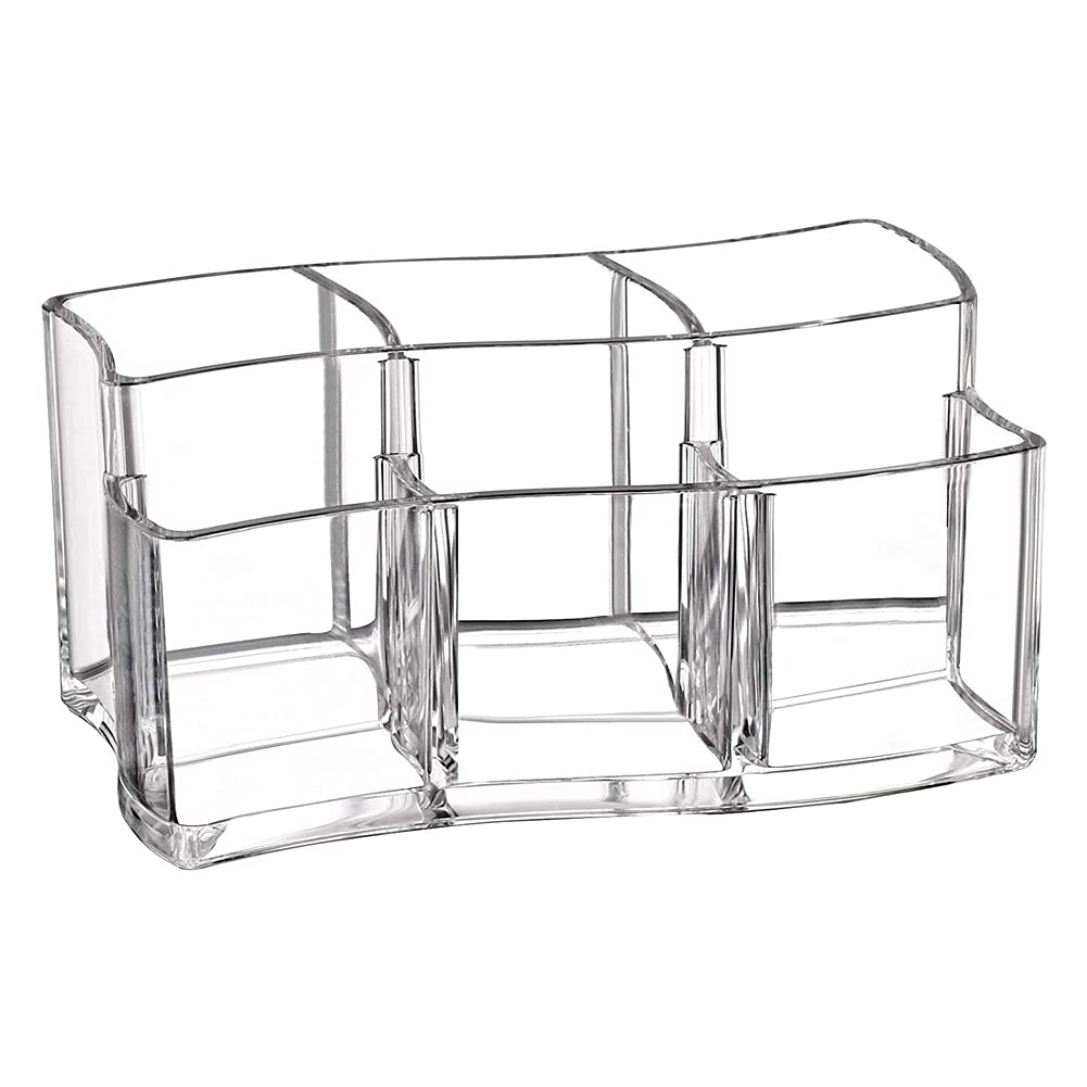 Clear Acrylic 6-Slot Makeup Brush Organizer - Eyebrow/Eyeliner Brush Holder, Pen Stand & Toothbrush Storage - Perfect for Vanity, Bathroom & Office Desk Organization